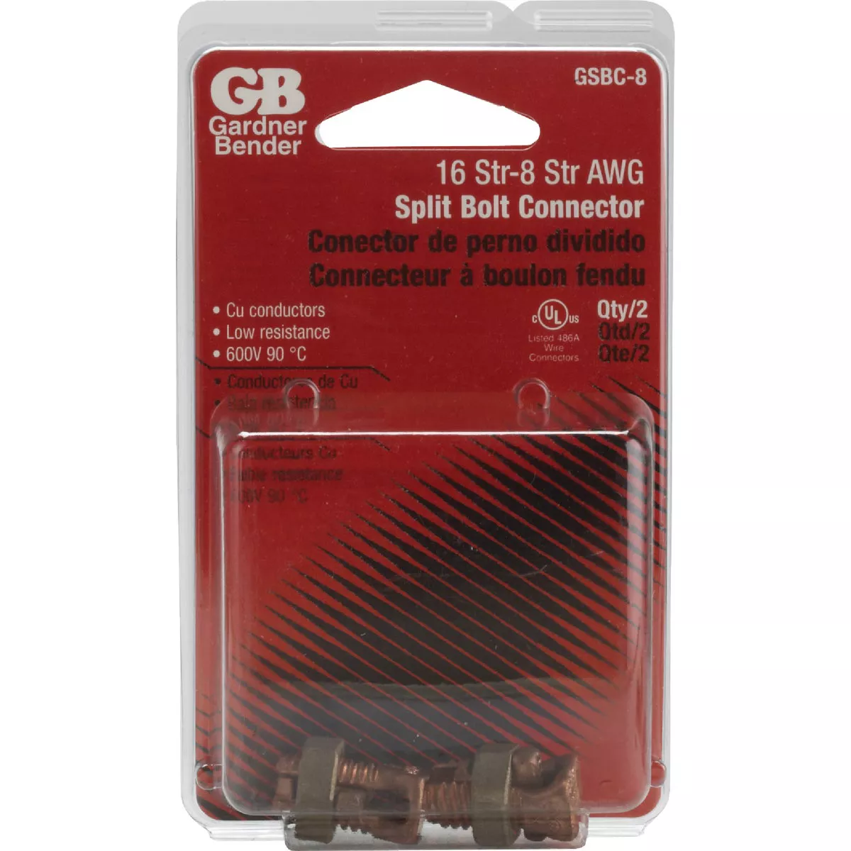 Gardner Bender #16 to #10 AWG Stranded, #16 to #8 AWG Solid Copper Alloy Split Bolt Connector (2-Pack)