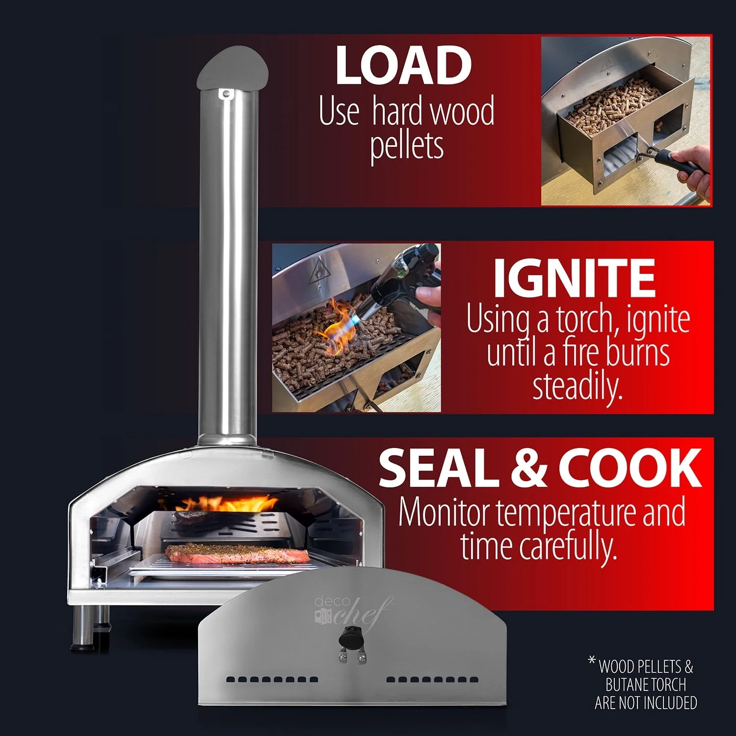 Deco Chef Outdoor Pizza Oven with 2-in-1 Pizza and Grill Oven Functionality, 13" Pizza Stone, Portable Stainless Steel Construction, Pizza Peel, Dough Scraper, Scoop, Slotted Grill (Black) - Image 9