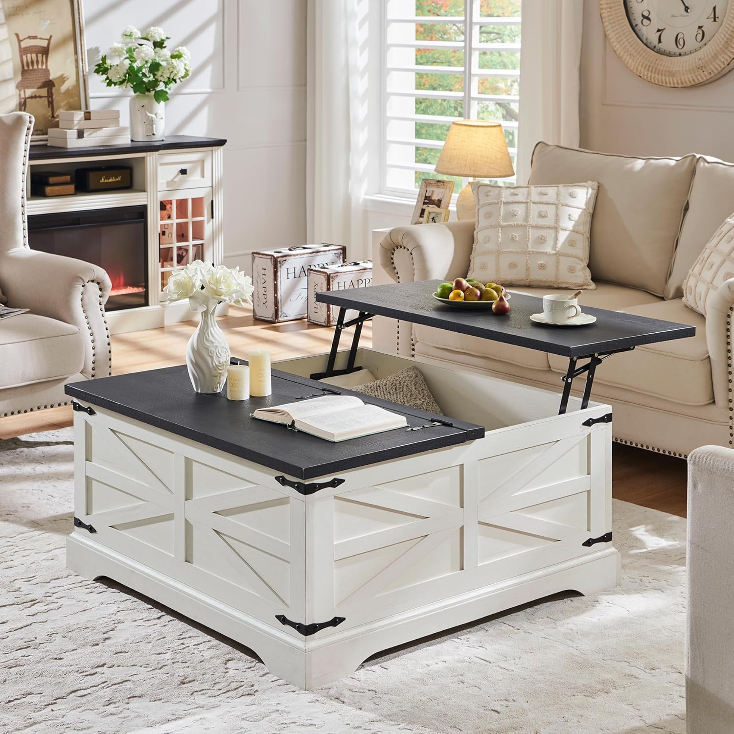 JXQTLINGMU Farmhouse Lift Top Coffee Table with Storage, 36
