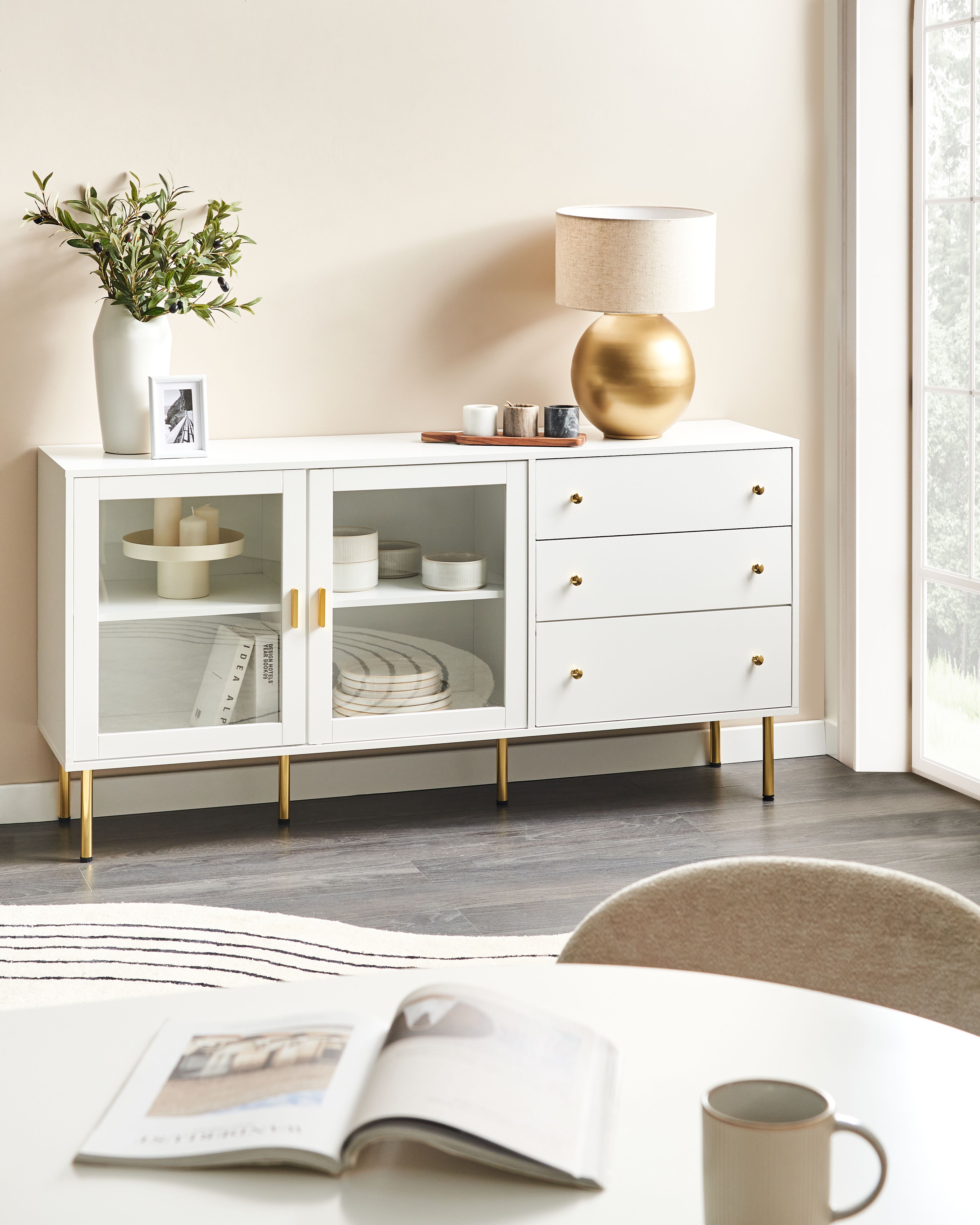 Glass Display Sideboard MILORA 160 cm White