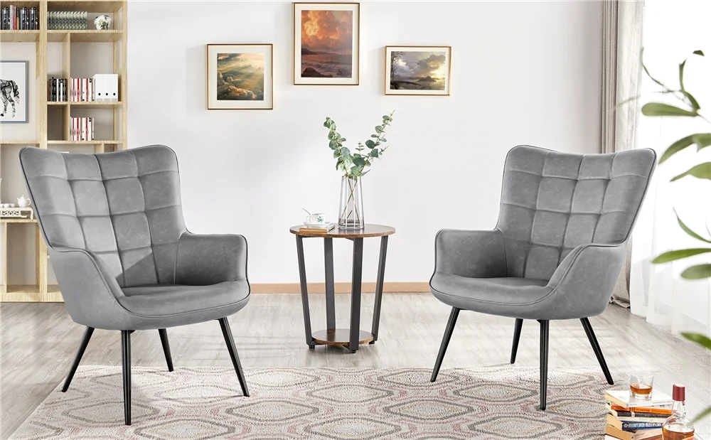 Alden Design Mid-Century Modern Faux Leather Wingback Accent Chair, Brown - Image 14