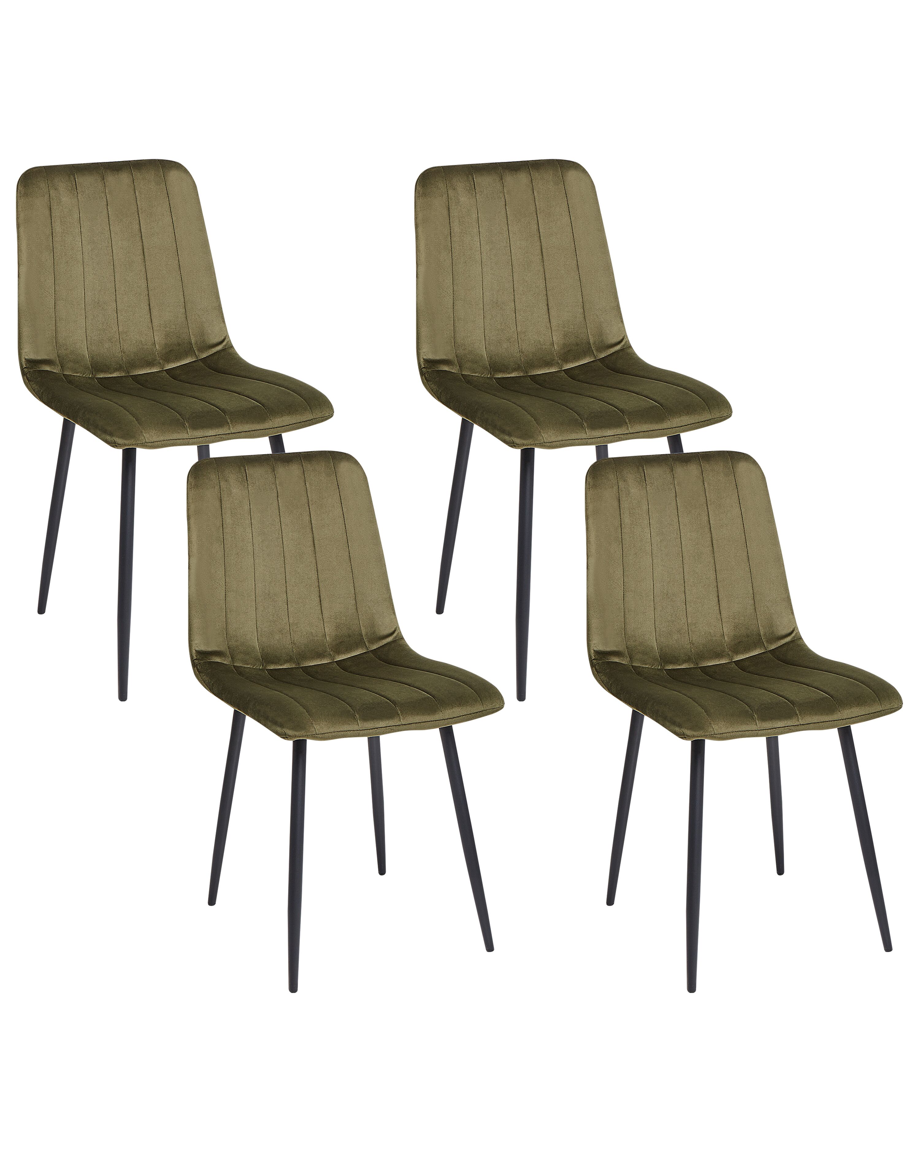 Set of 4 Dining Chairs KALISPELL Velvet Olive Green