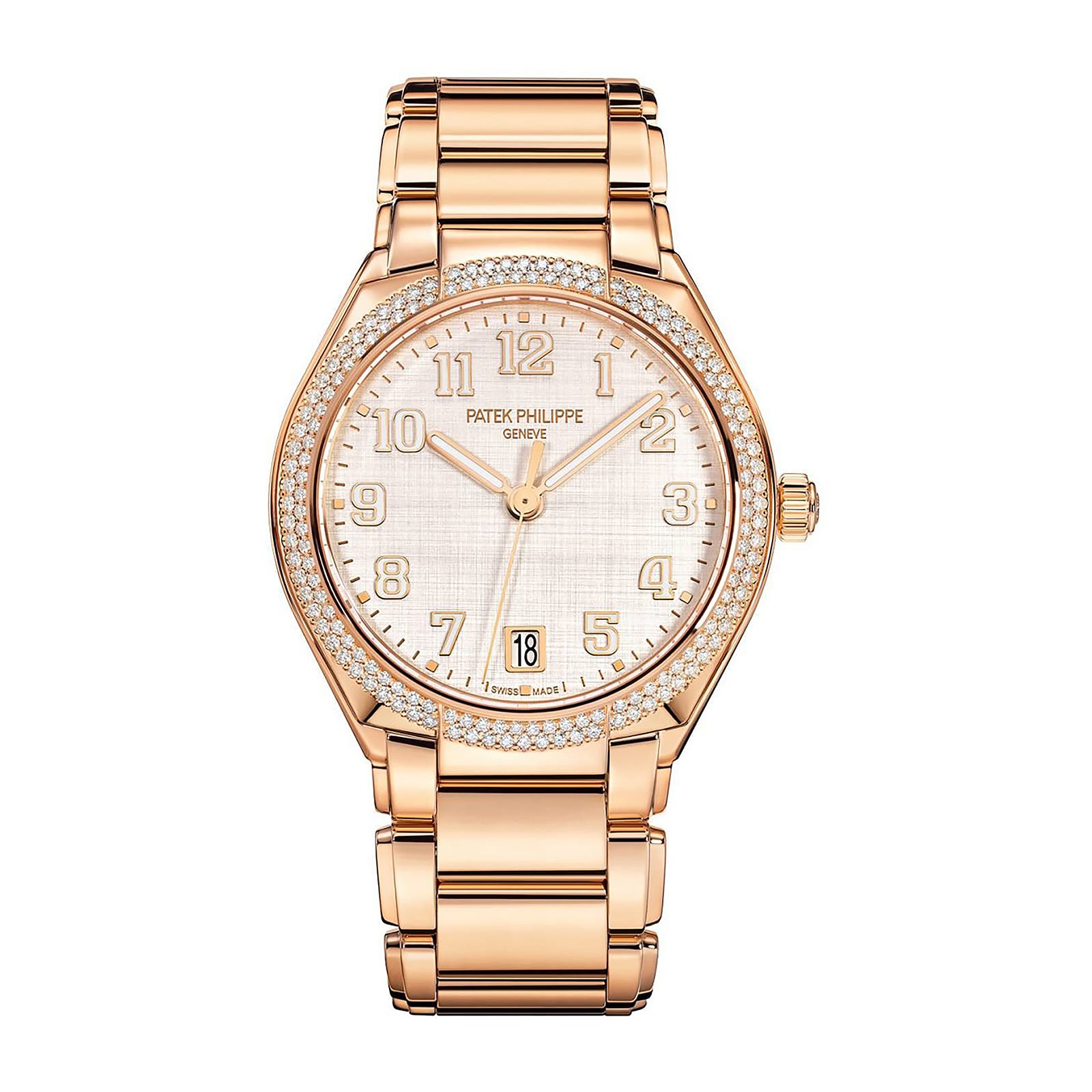 Fake Diamond Watch Replica Patek Philippe Twenty~4 Ladies Rose Gold Silver Dial 7300/1200R-010(1:1 replica) - Elite Watch Atelier