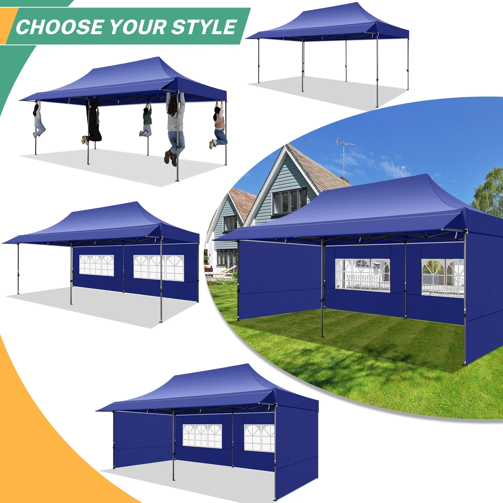 COBIZI 10x20 Pop Up Canopy Heavy Duty Party Tent with Removable Awning and Sidewalls,Easy Up Outdoor Wedding Canopy,Gazebo All Season Windproof&Waterproof with Roller Bag UPF 50+,Black - Image 34