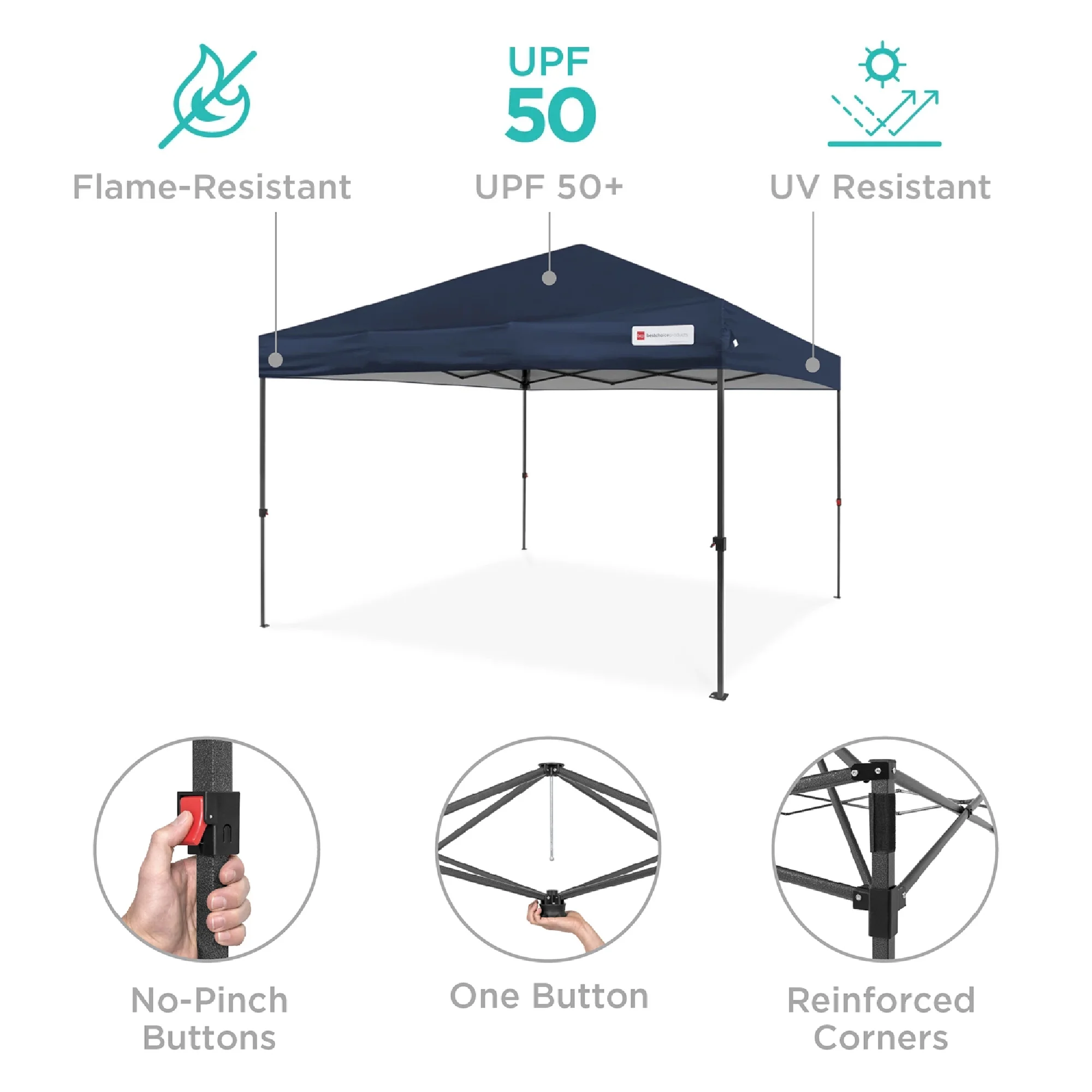 Best Choice Products 10x10ft Easy Setup Pop Up Canopy w/ 1-Button Setup, Wheeled Case, 4 Weight Bags - White - Image 167