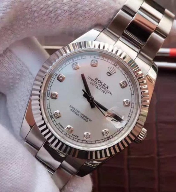 Replica Rolex DateJust 41mm 126334 Fluted Bezel White Dial Diamonds Markers SS Jubilee Bracelet A3235 - Elite Watch Atelier