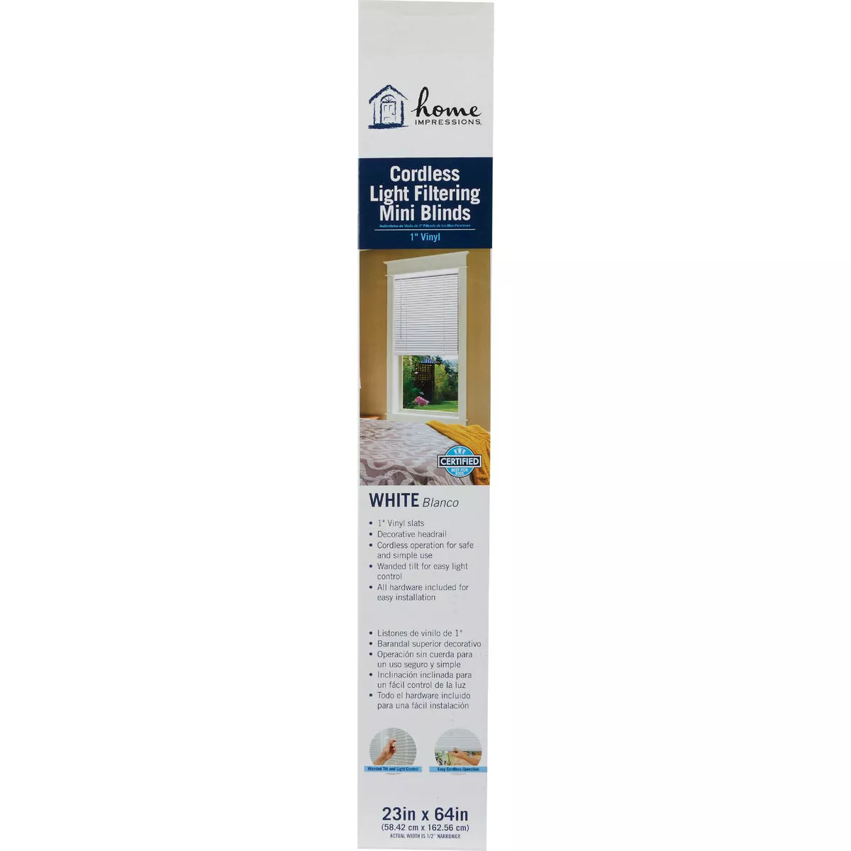 Home Impressions 23 In. x 64 In. x 1 In. White Vinyl Light Filtering Cordless Mini Blind