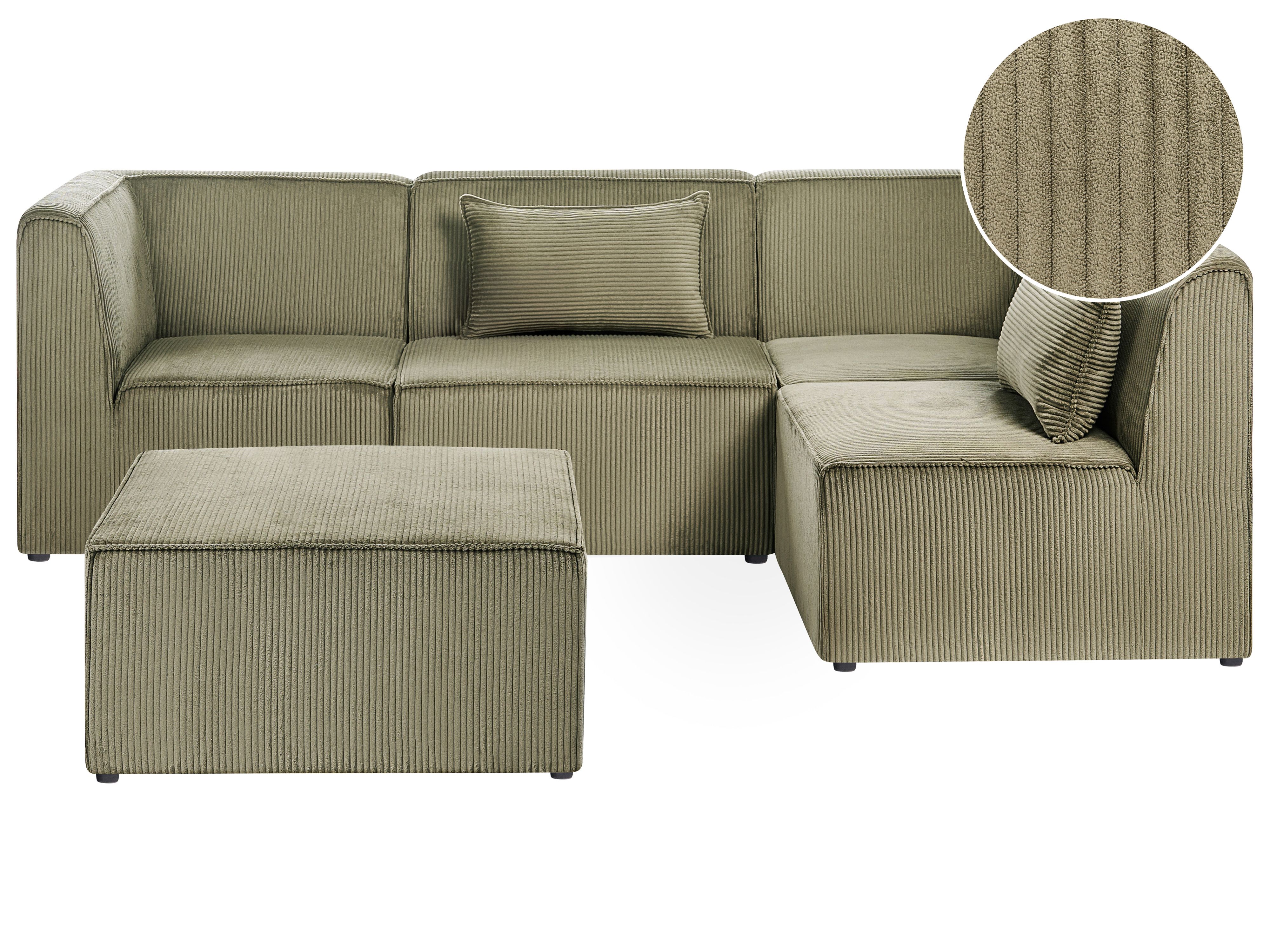 Modular Corner Sofa 4 Seater LEMVIG Corduroy Green with Ottoman Left Hand
