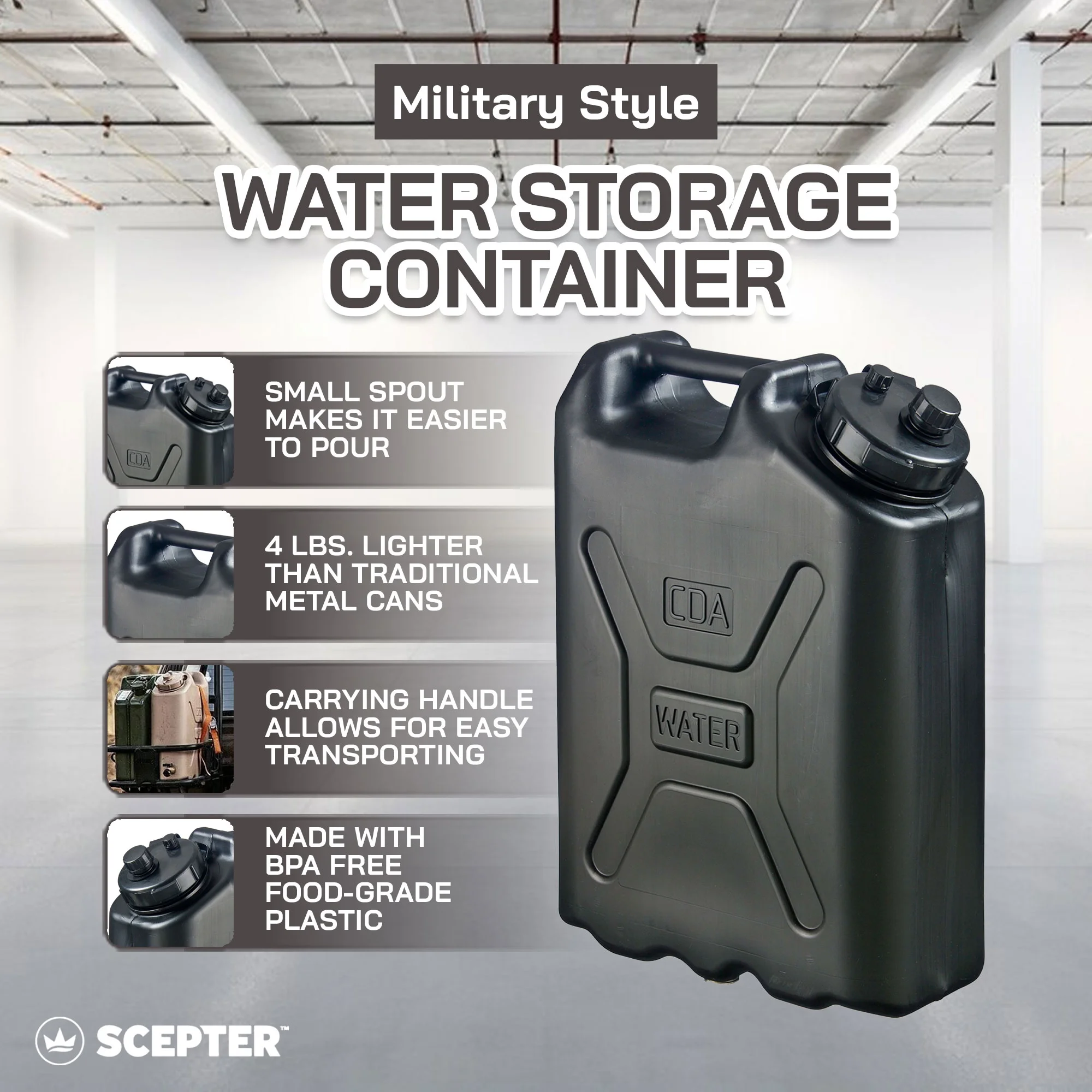 Scepter 2 Pack Heavy Duty Military Style Water Container, 5 Gallon, Black - Image 4