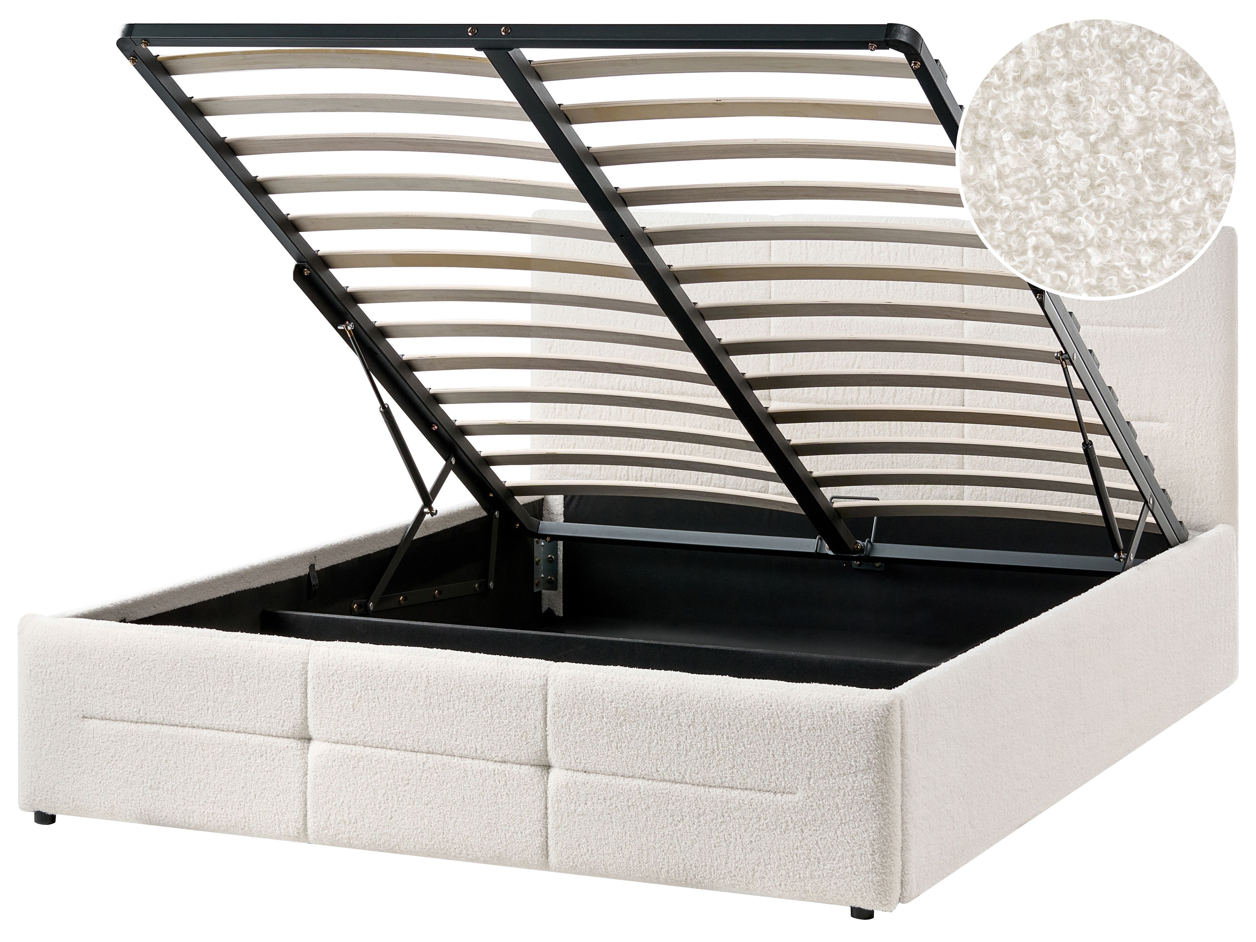 Ottoman Bed Boucle MASSOGNES 140 x 200 cm Off-White