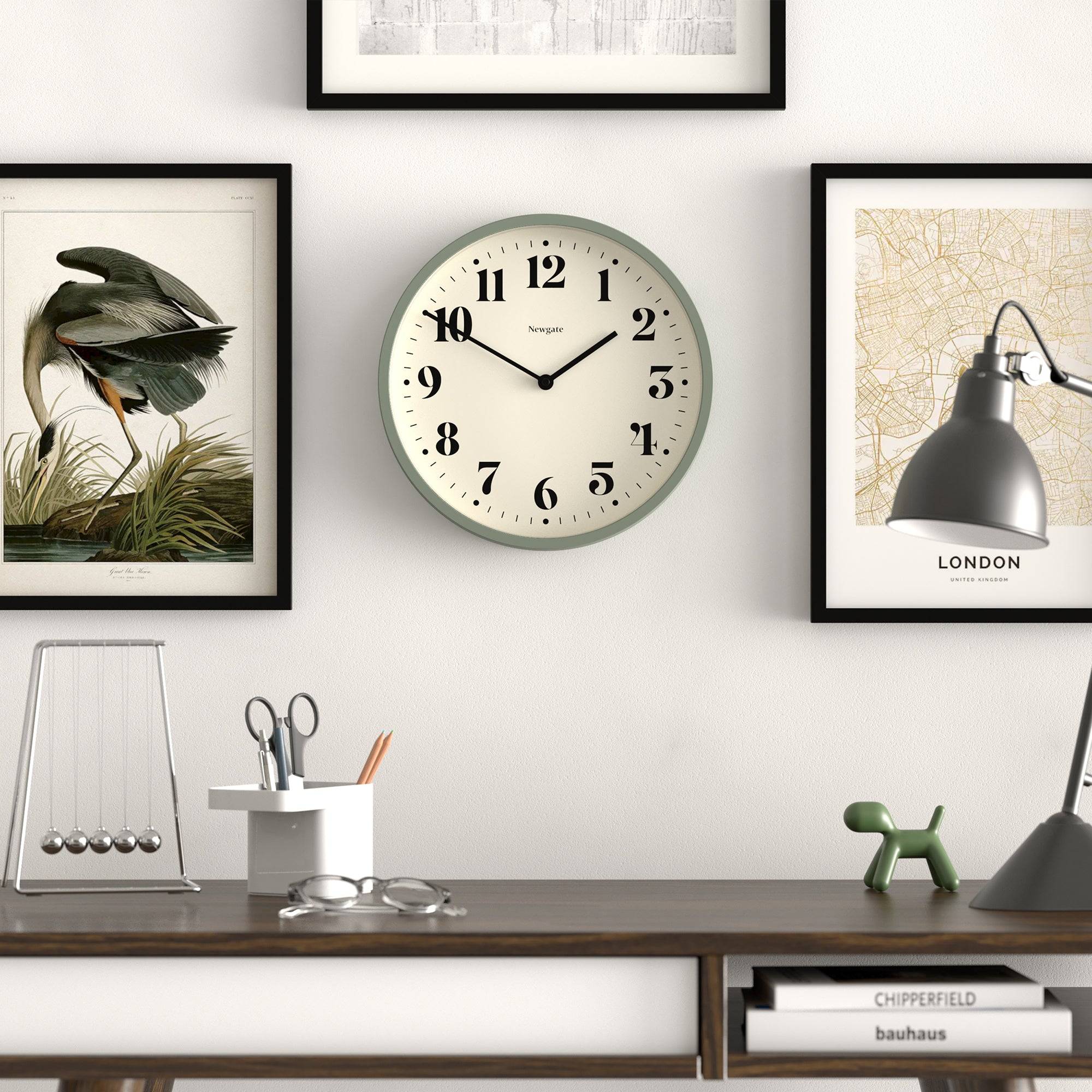 Newgate Number Four wall clock in asparagus green