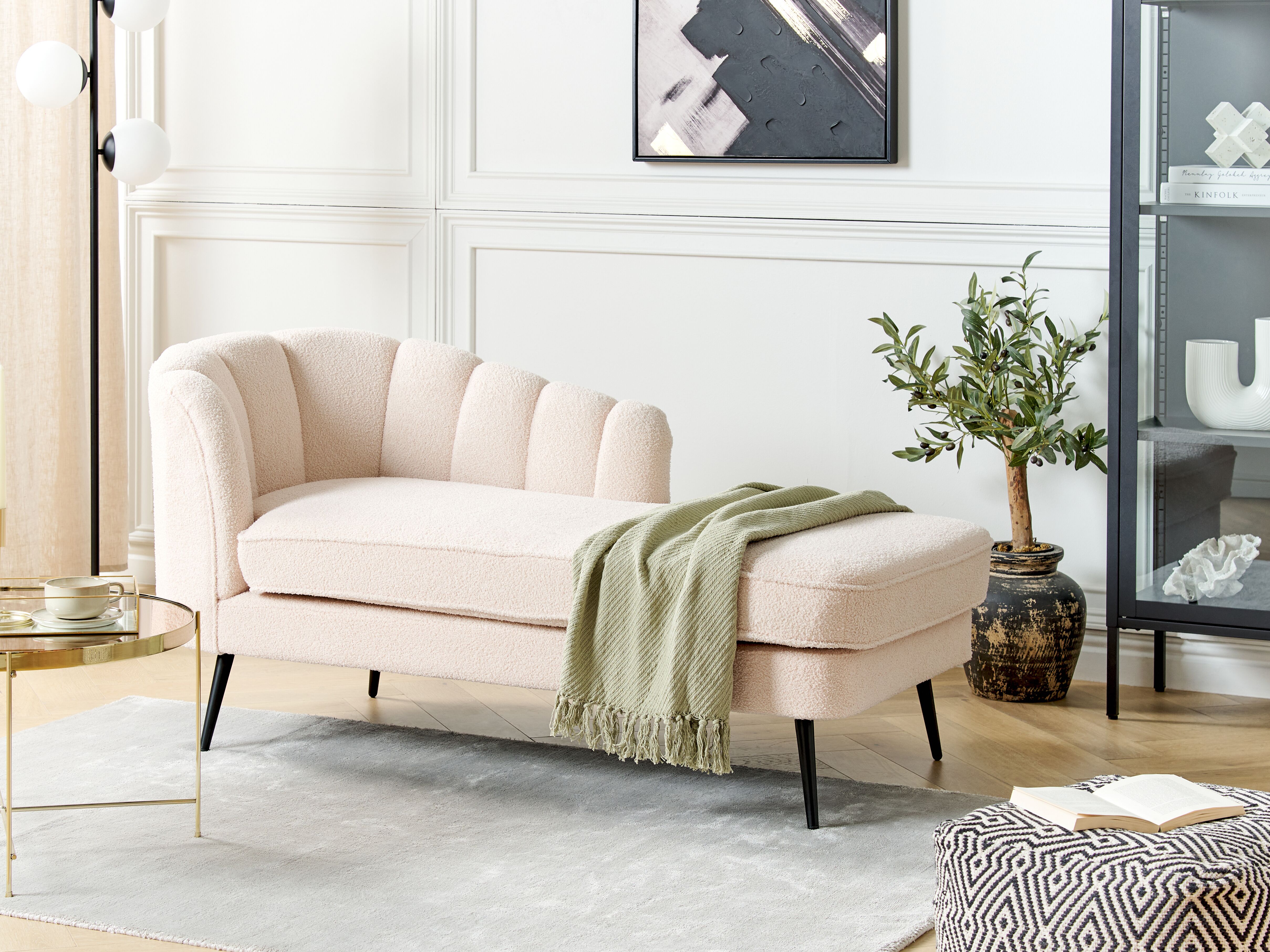Left-Hand Chaise Lounge ALLIER Boucle Light Beige