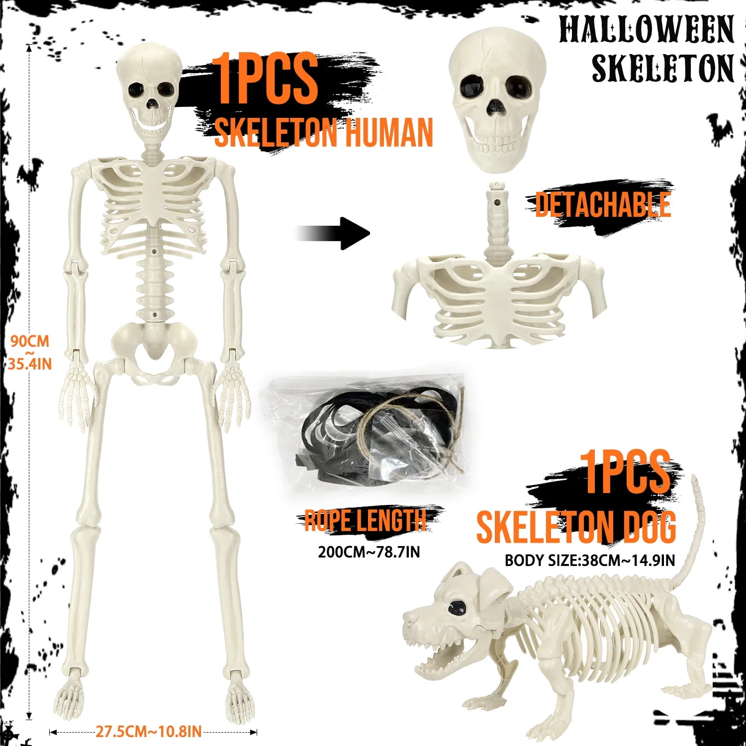 Ayieyill 2pcs Skeleton and Dog Skeleton Halloween Decorations Posable Skeletons Halloween Decorations Indoor Outdoor - Image 9 Ayieyill 2pcs Skeleton and Dog Skeleton Halloween Decorations Posable Skeletons Halloween Decorations Indoor Outdoor - Image 9