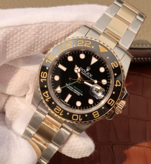Replica Rolex GMT-Master II 116713 LN Black Ceramic Thick YG Wrapped Noob A3186 - Elite Watch Atelier