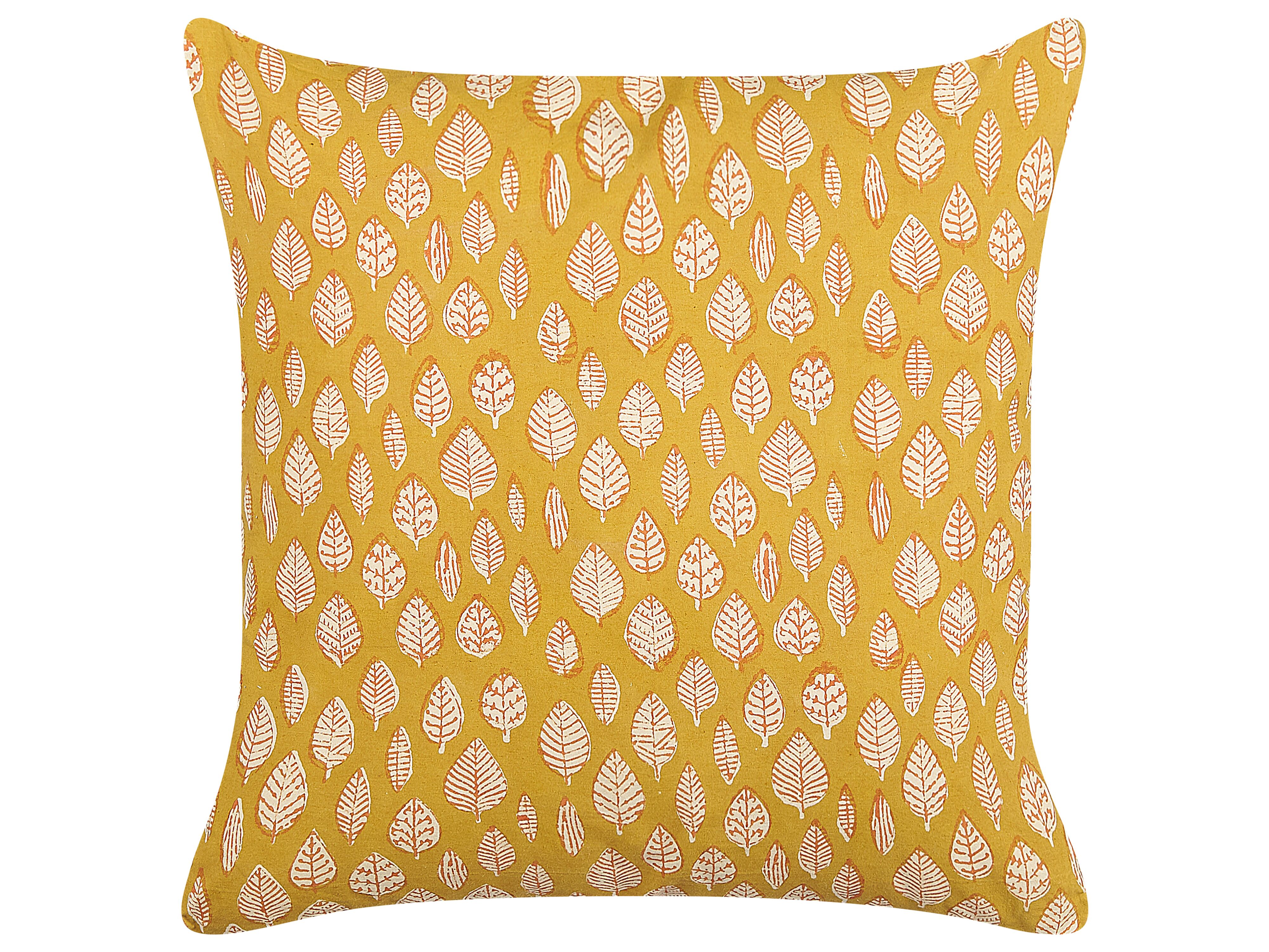 Throw Cushion GINNALA Cotton 45 x 45 cm Yellow Plant Pattern