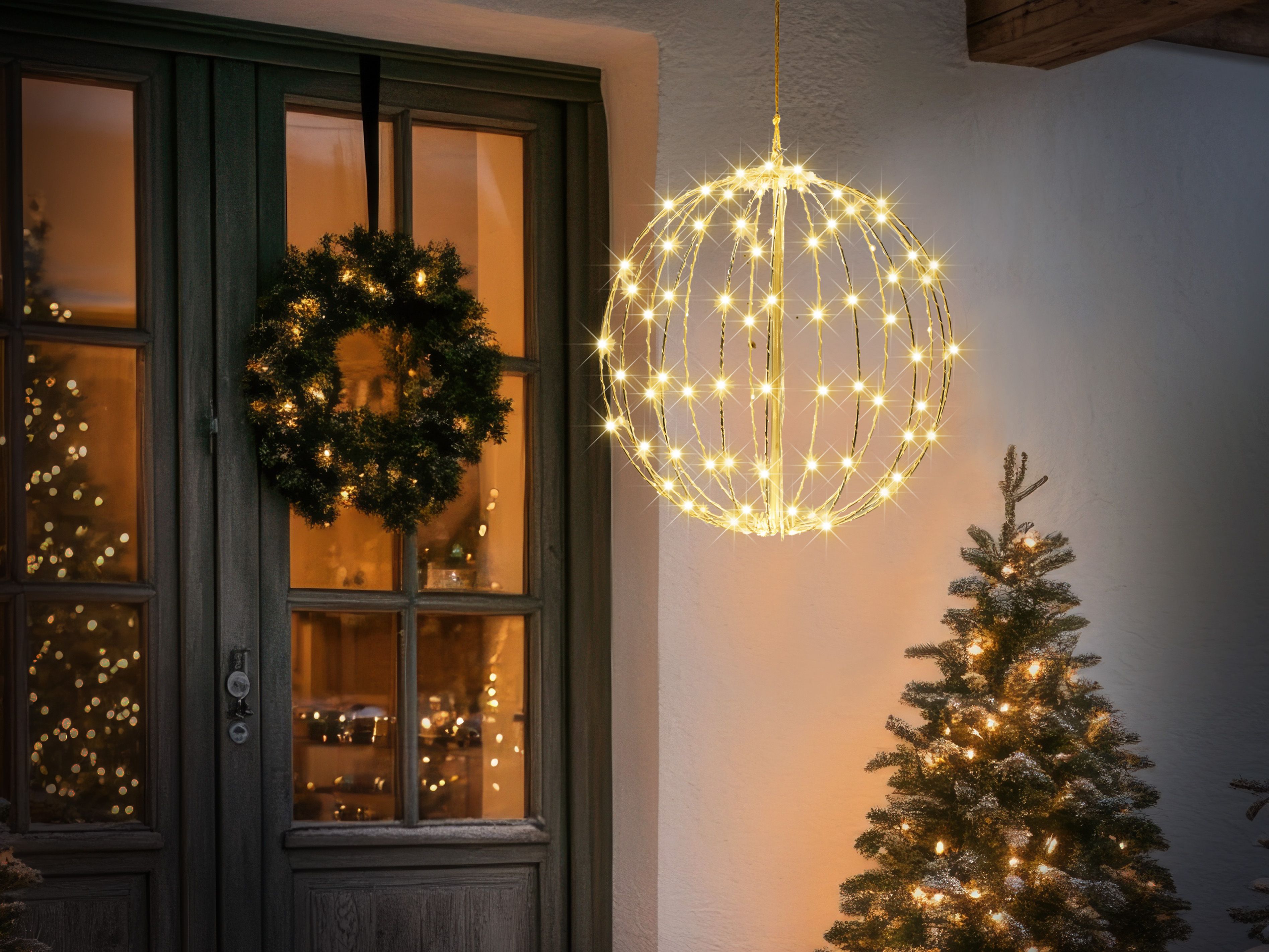 Outdoor Hanging Decoration LED HOSFOS Bauble 42 cm Silver