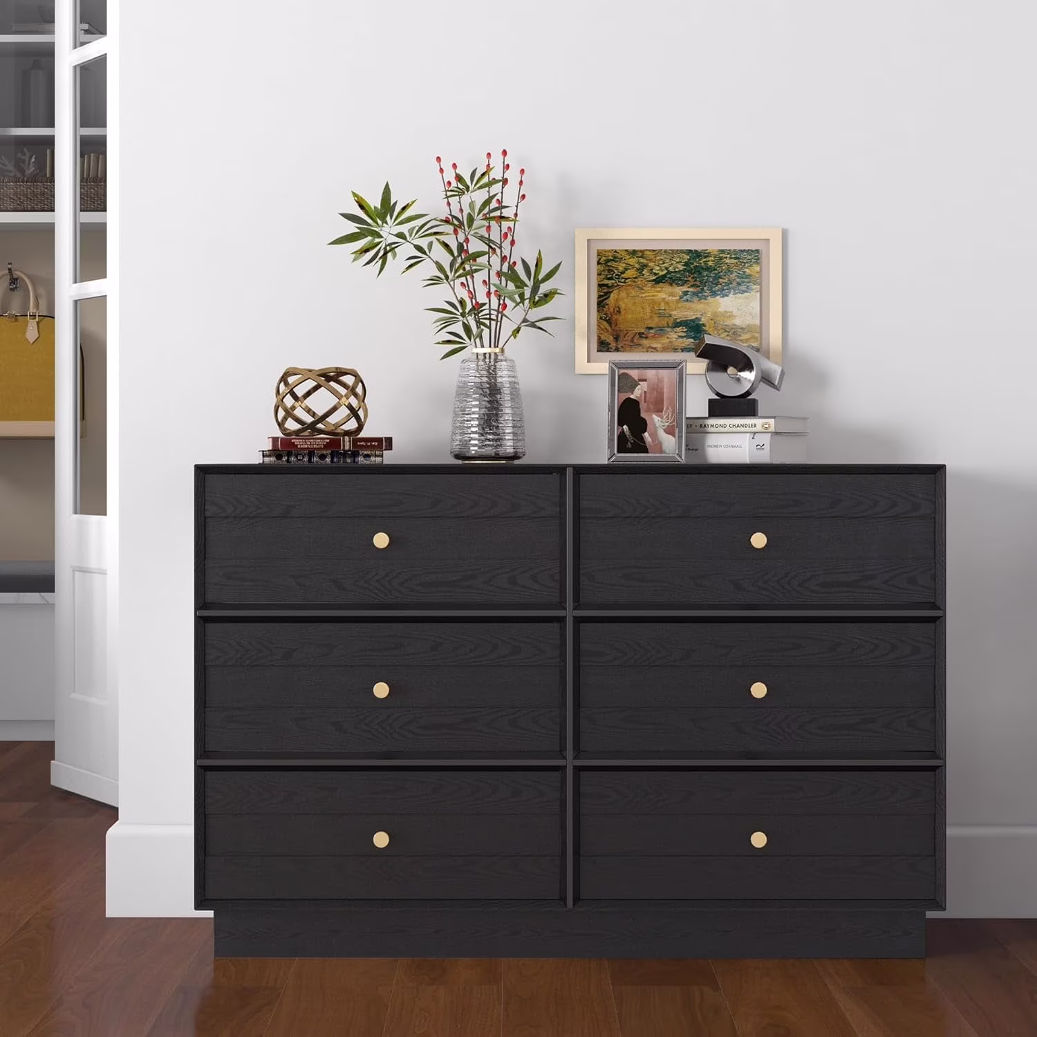 Heynemo Beige 6 Drawer Dresser, Fluted Modern Wood Chest - Image 7