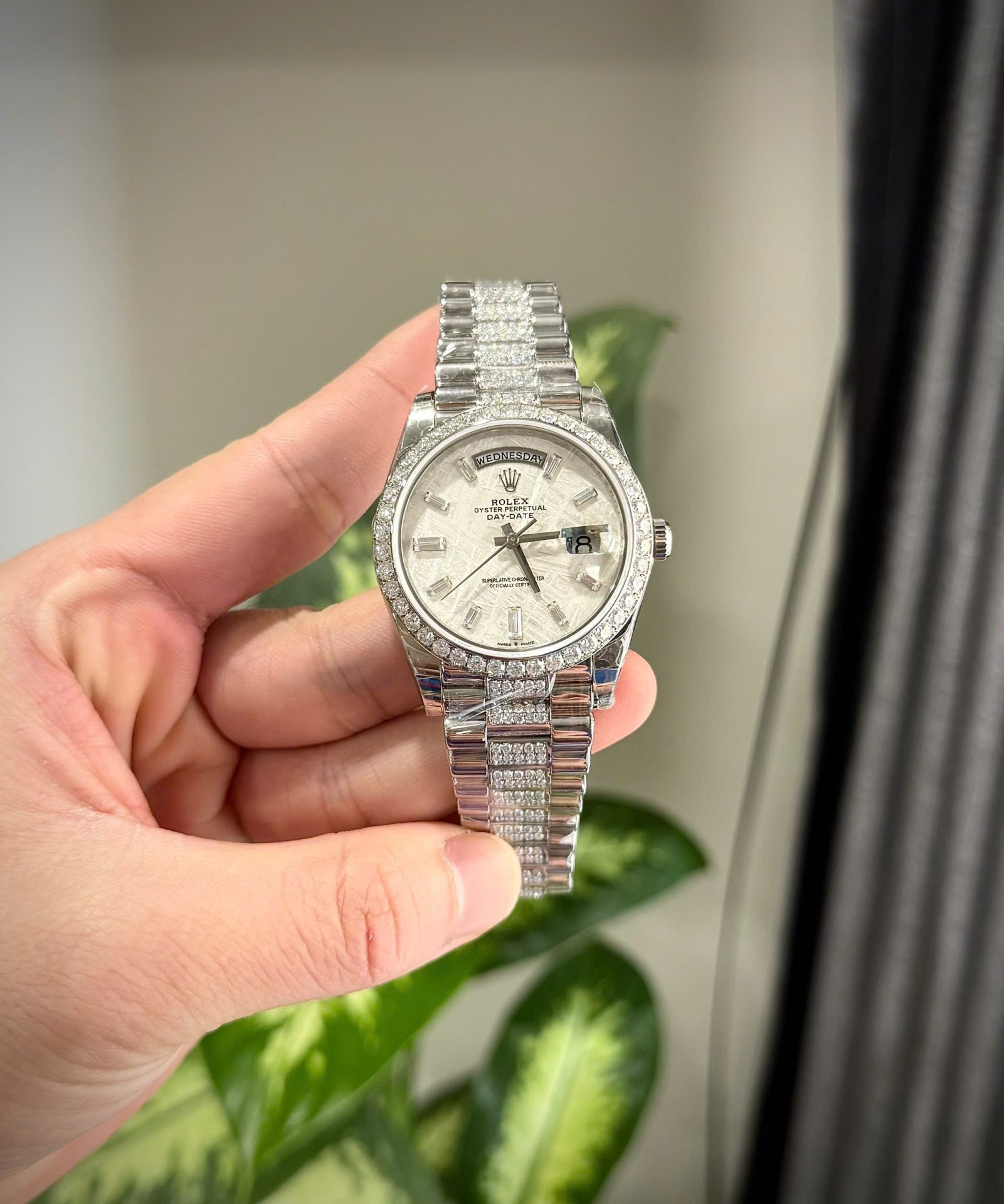 Rolex Day-Date Meteorite Dial Custom Moissanite Daimonds Copies Watches 40mm - Elite Watch Atelier