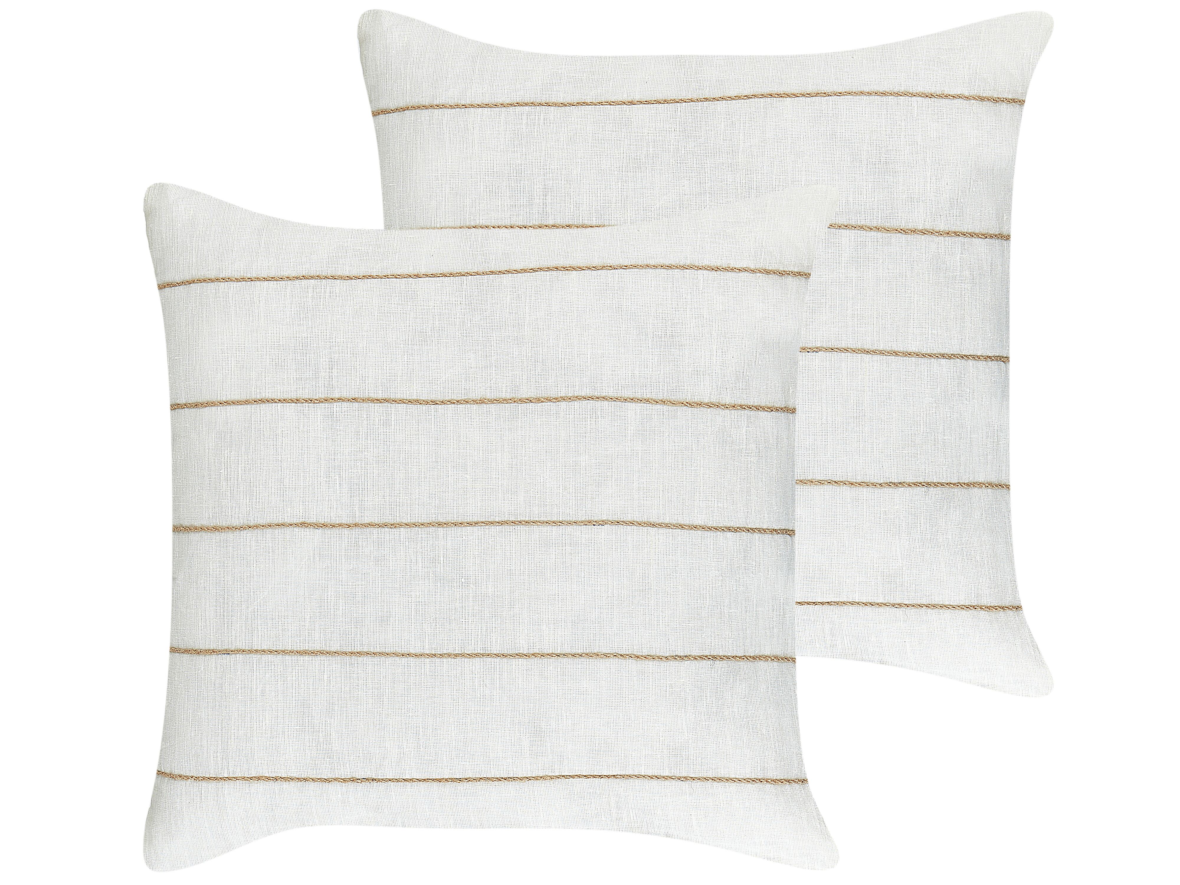 Set of 2 Decorative Cushions MILAS Linen 50 x 50 cm White Striped
