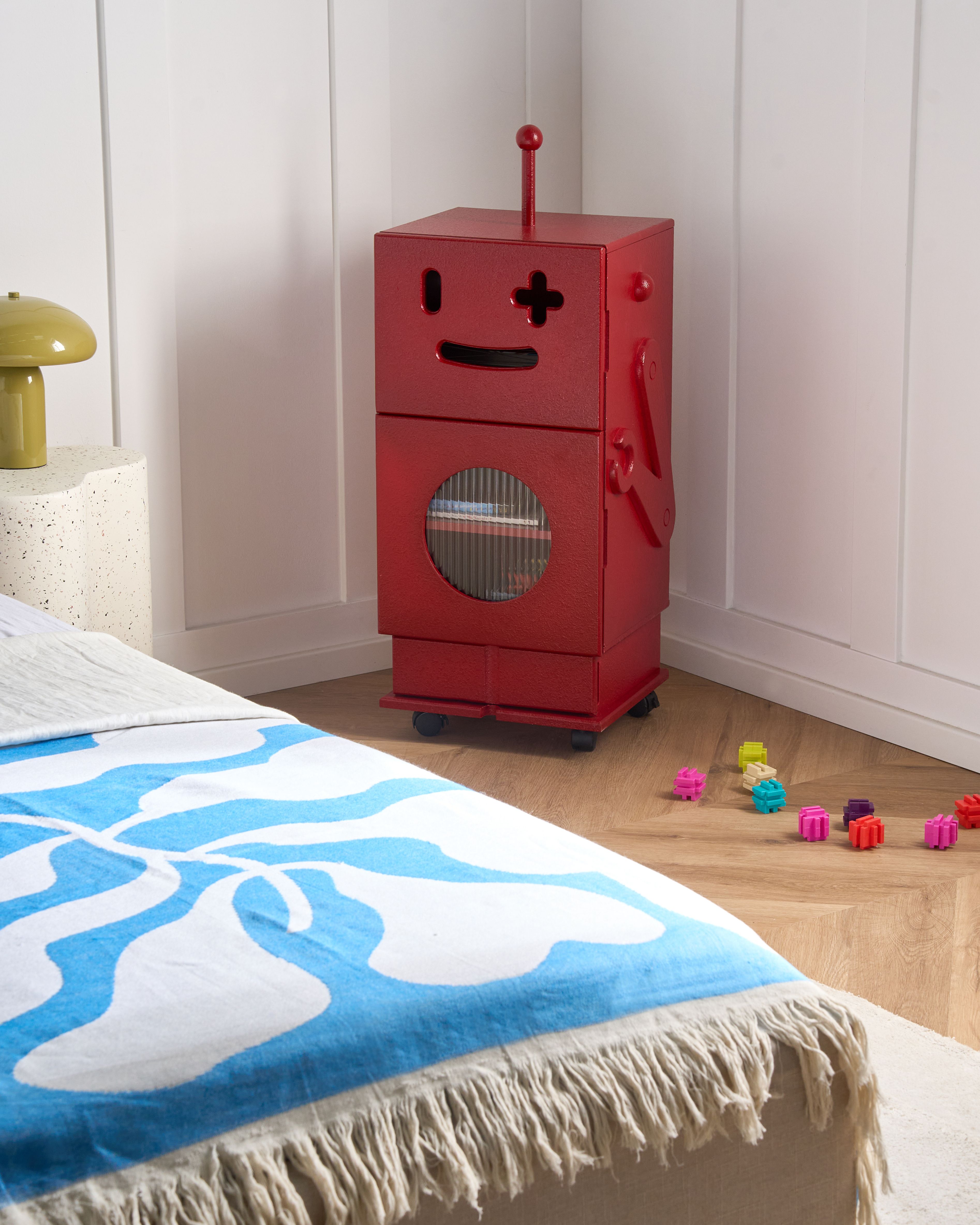 Cabinet EDGAR 89 cm Red with Wheels
