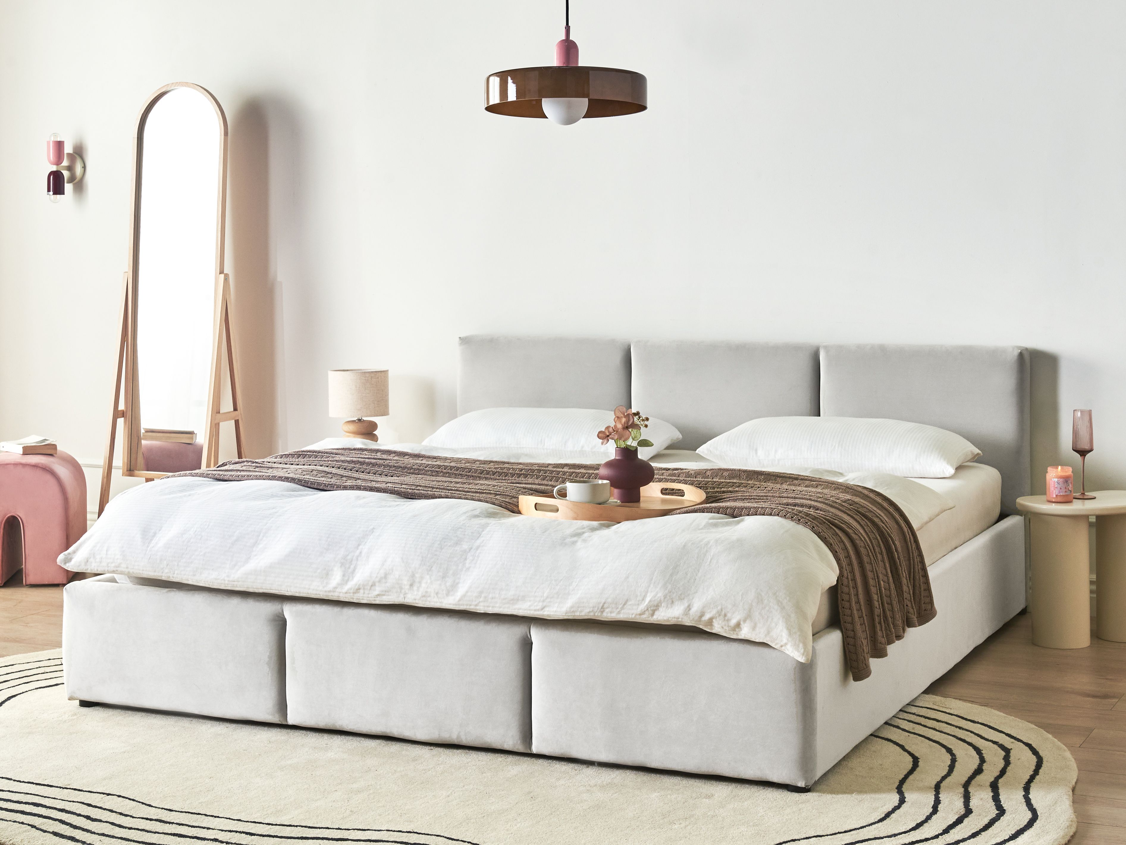 Ottoman Bed Velvet BOUSSE 180 x 200 cm (EU Super King) Light Grey