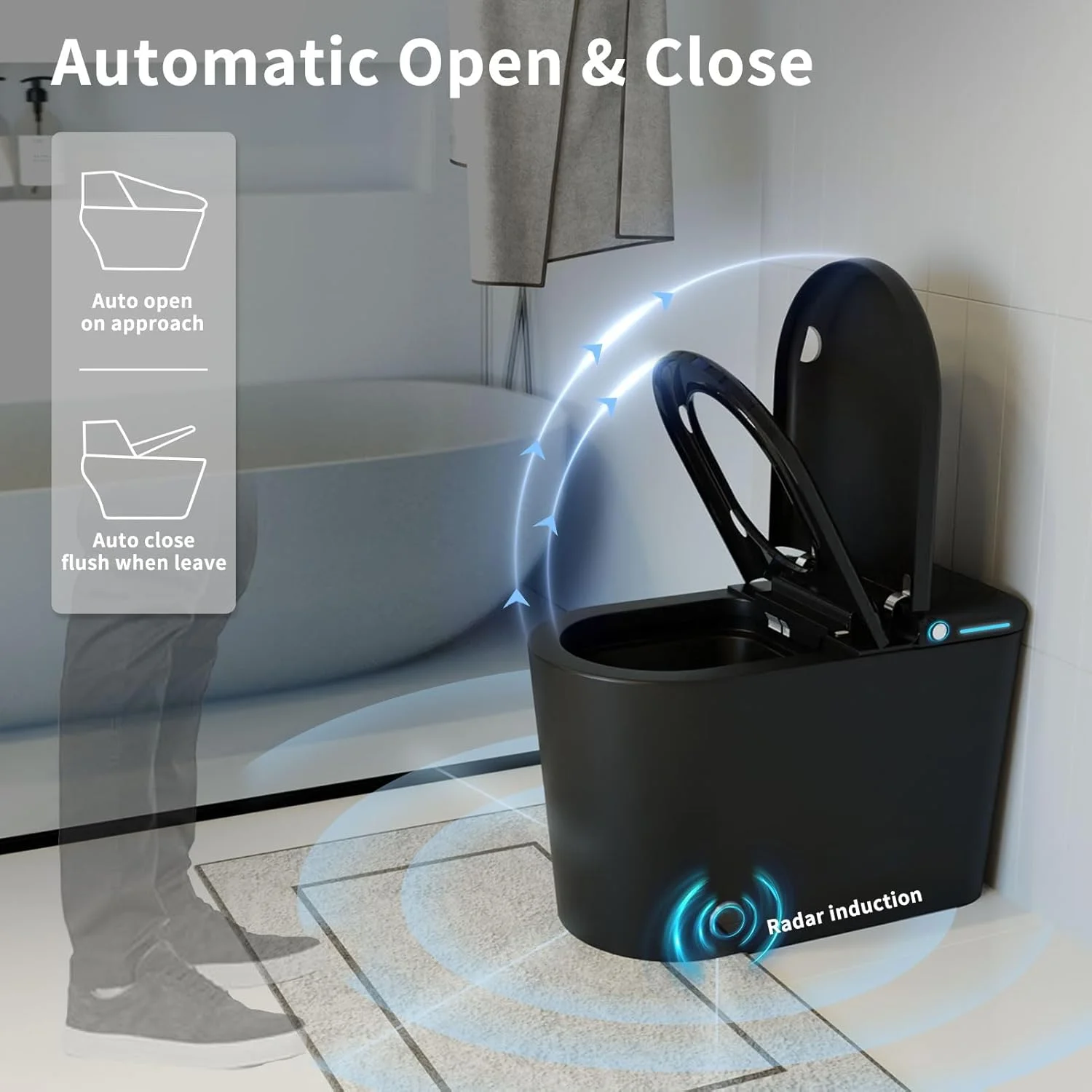 LALAHOO Smart Toilet with Bidet Built in, Auto Open & Close, Elongated Heated seat, Foot Sensor Flush, LED Display, Warm Water Wash, Dryer, Night Light, Black