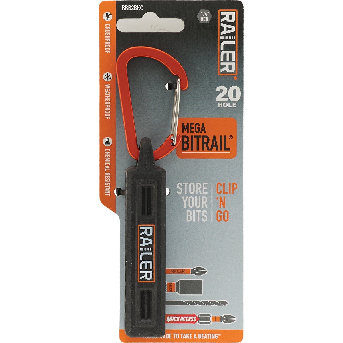 Railer 20-Hole Mega Bitrail Black Bit Holder with Carabiner