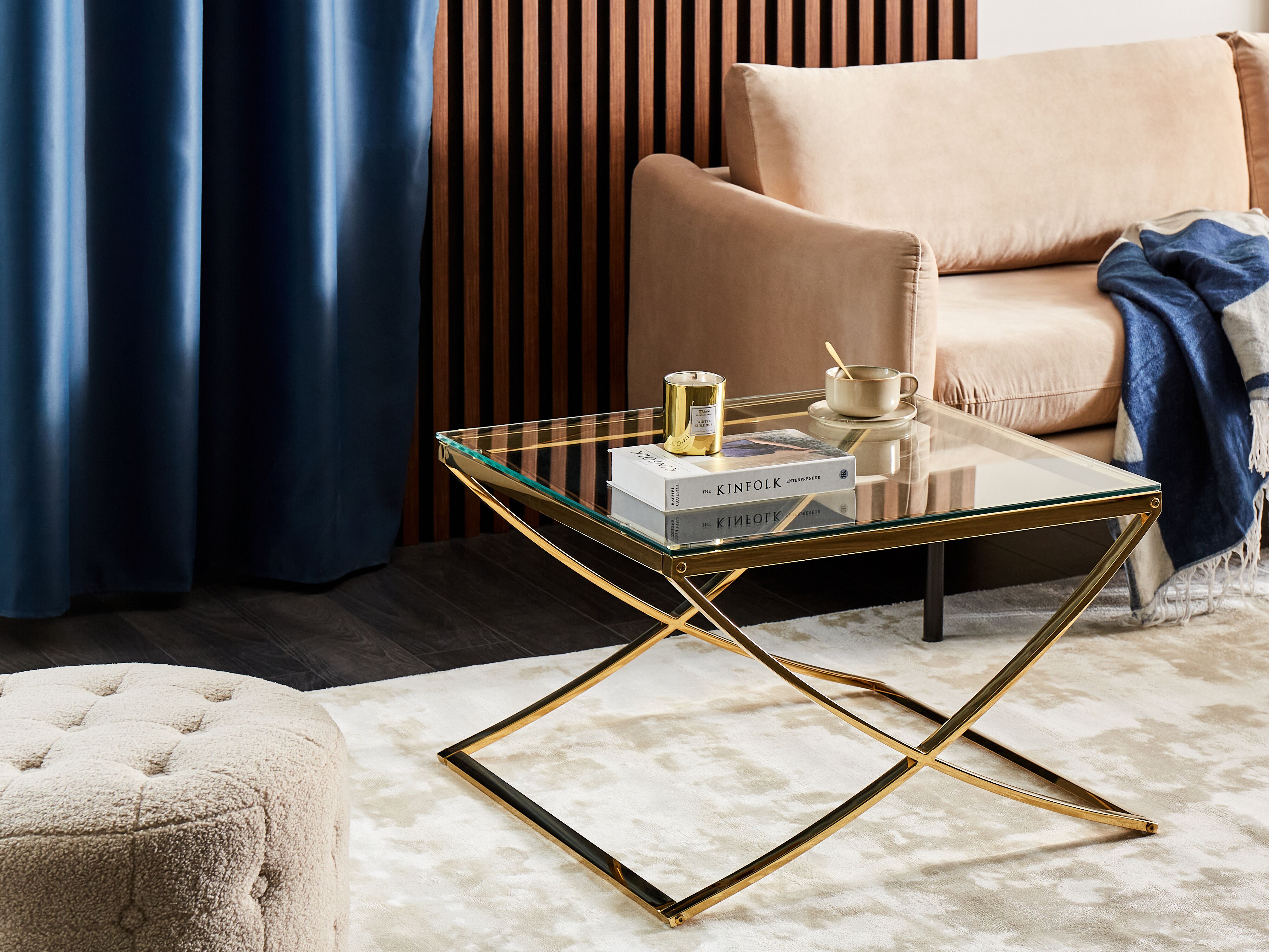 Coffee Table RINGGOLD Tempered Glass Gold