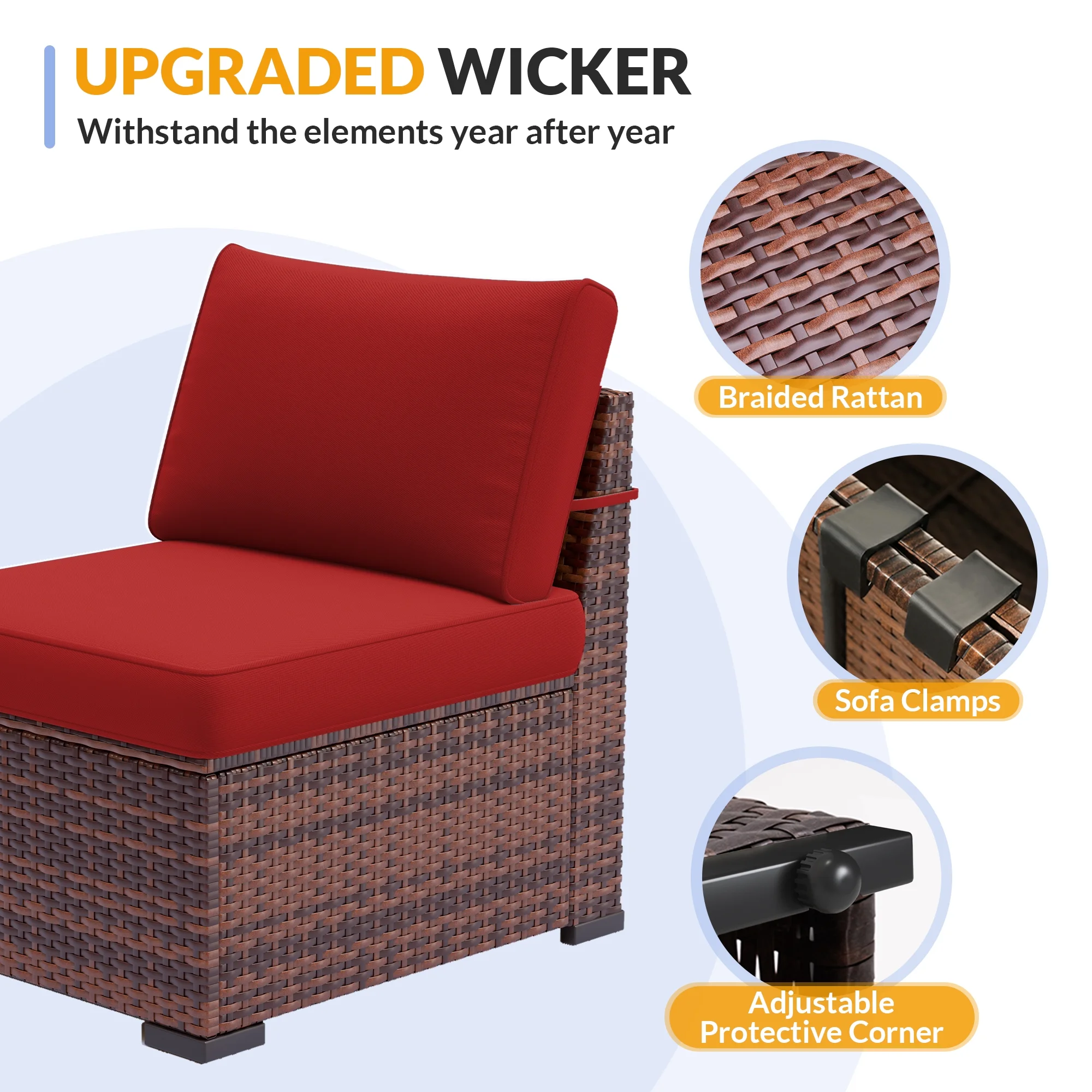 ELPOSUN 7 Pieces Patio Furniture Set, Outdoor Furniture Sectional Rattan Sofa for Backyard Garden Dark Grey - Image 16