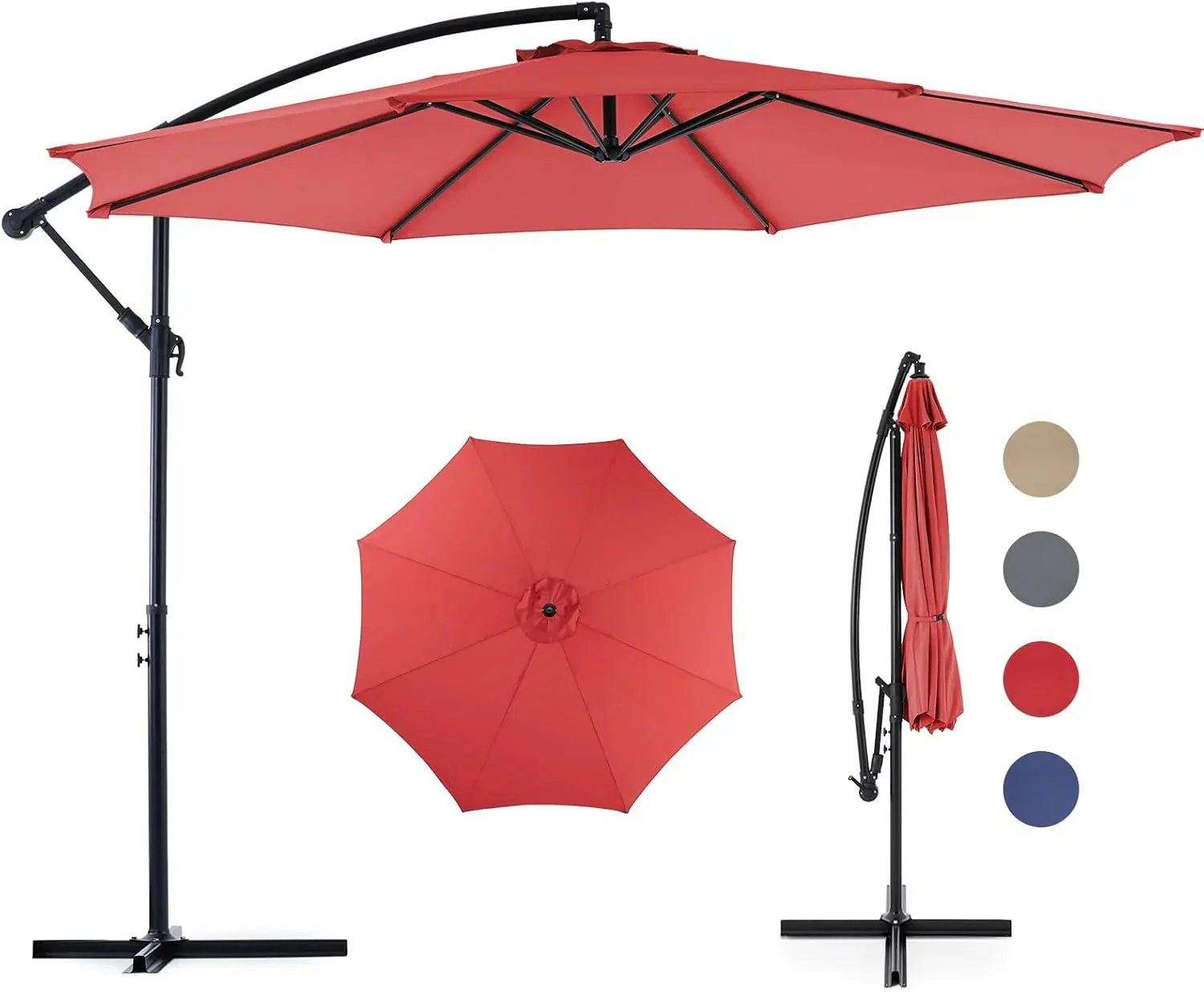 Sweetcrispy 9.8FT Offset Patio Umbrella With Easy Tilt Adjustment, 8 Ribs, Blue - Image 3 Sweetcrispy 9.8FT Offset Patio Umbrella With Easy Tilt Adjustment, 8 Ribs, Blue - Image 3