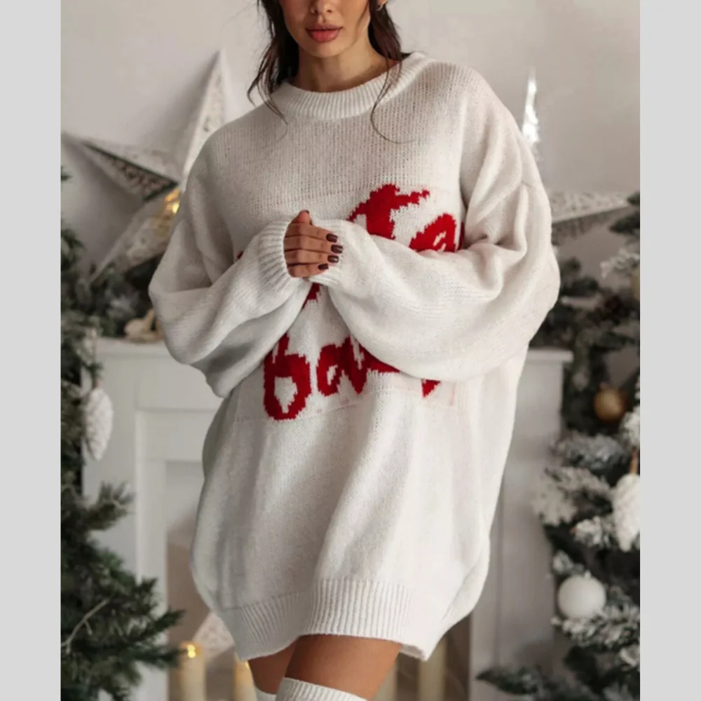 Christmas Letter Oversized Sweater Dress - ZKZOOK