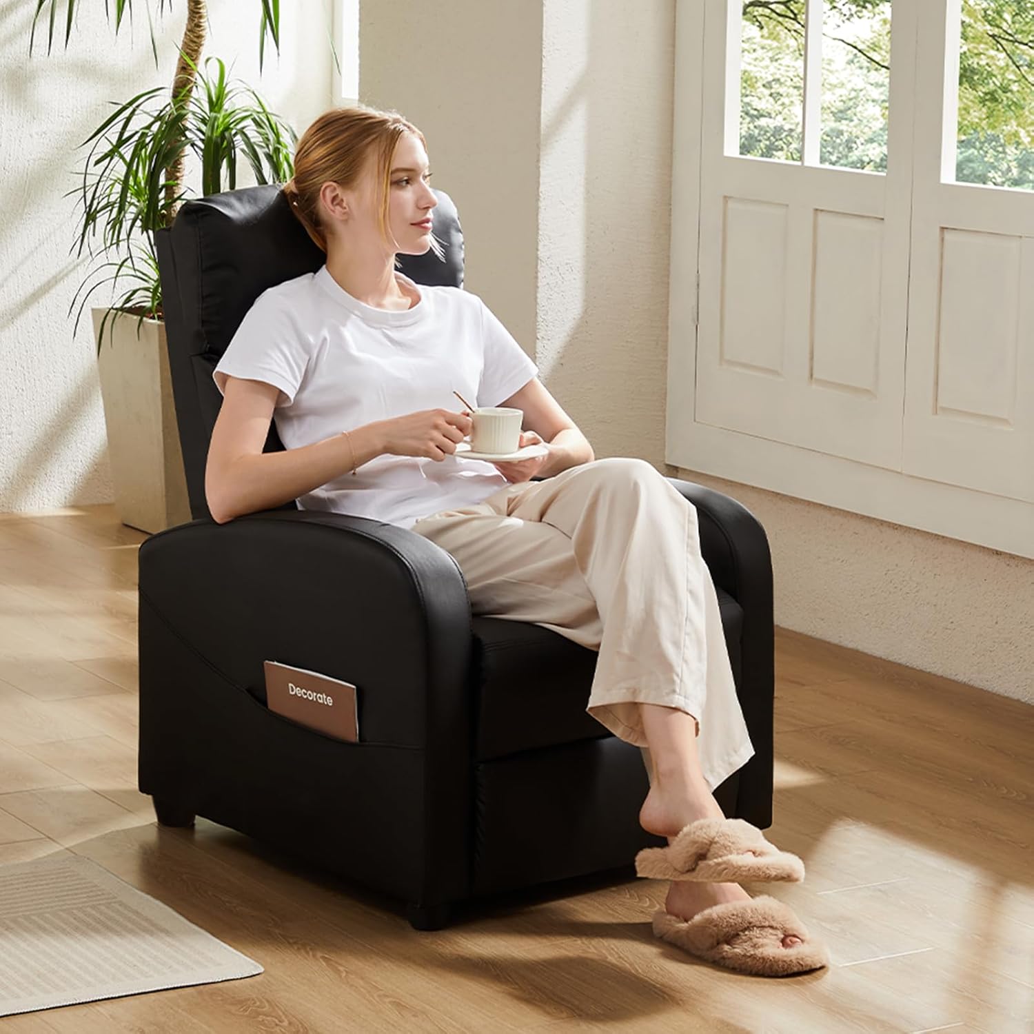 Sweetcrispy Massage Recliner Chair for Adults, Adjustable Home Theater Seating with Lumbar Support for Living Room, Modern Fabric Reclining, Black
