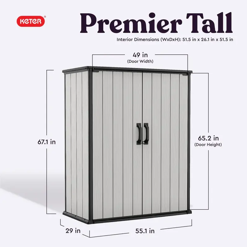 Keter Premier Vertical Outdoor Storage Shed With Floor, Lockable Double Doors, Grey - Image 2 Keter Premier Vertical Outdoor Storage Shed With Floor, Lockable Double Doors, Grey - Image 2