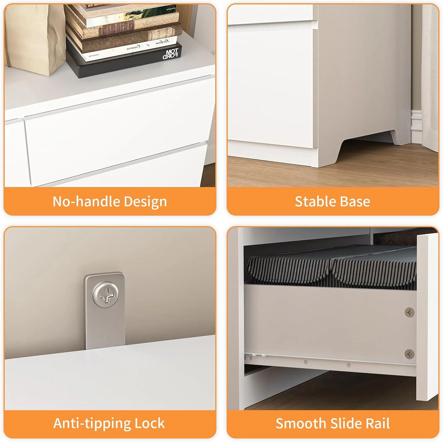 Fluted 6 Drawers Dresser, Wide Modern Chest of Drawers, Curved Profile Design, Dresser TV Stand, Wood Drawer Organizer for Bedroom, Living Room, Hallway - Image 17