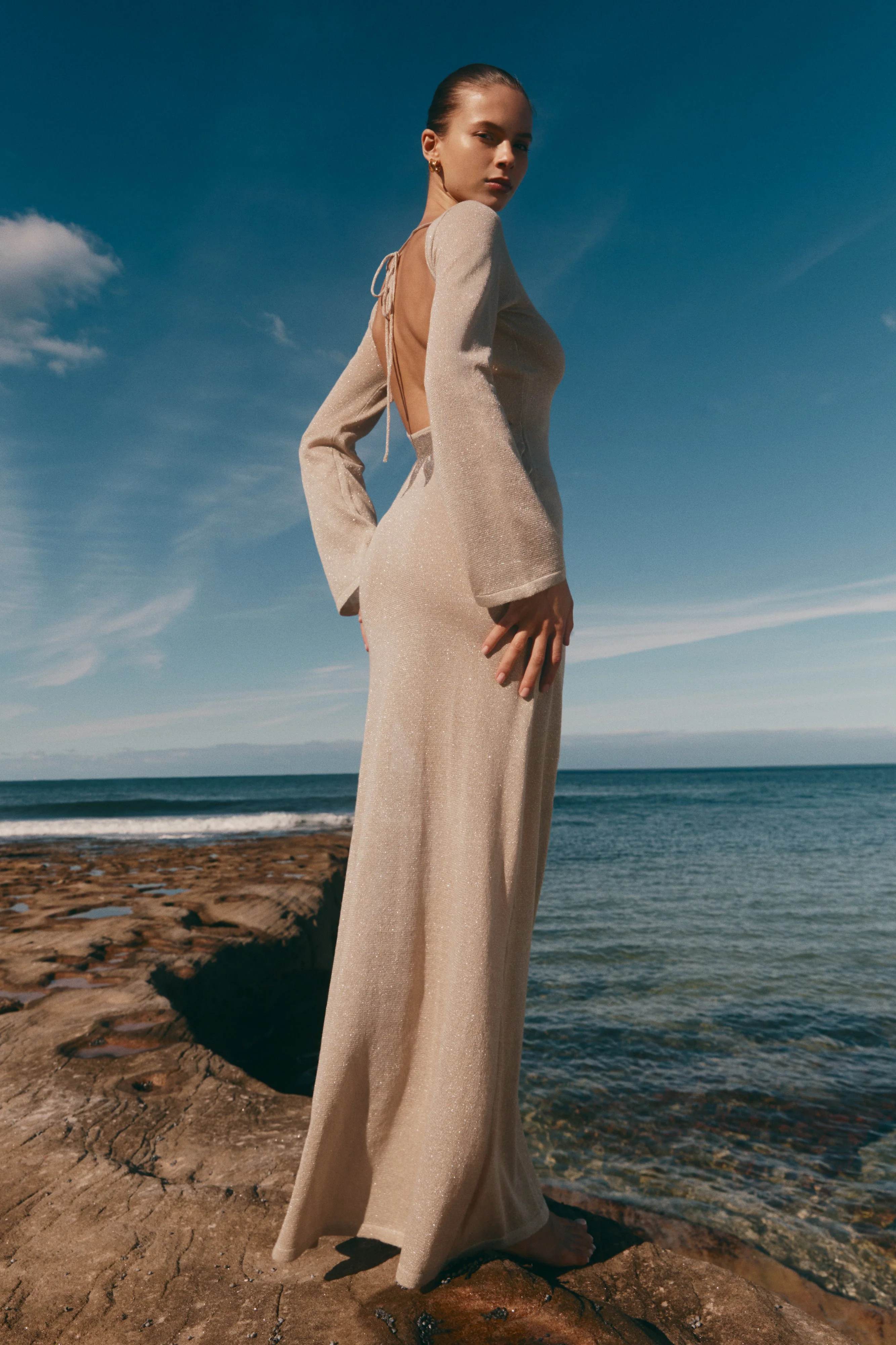 Atticus Knit Maxi Dress With Sequin - Gold
