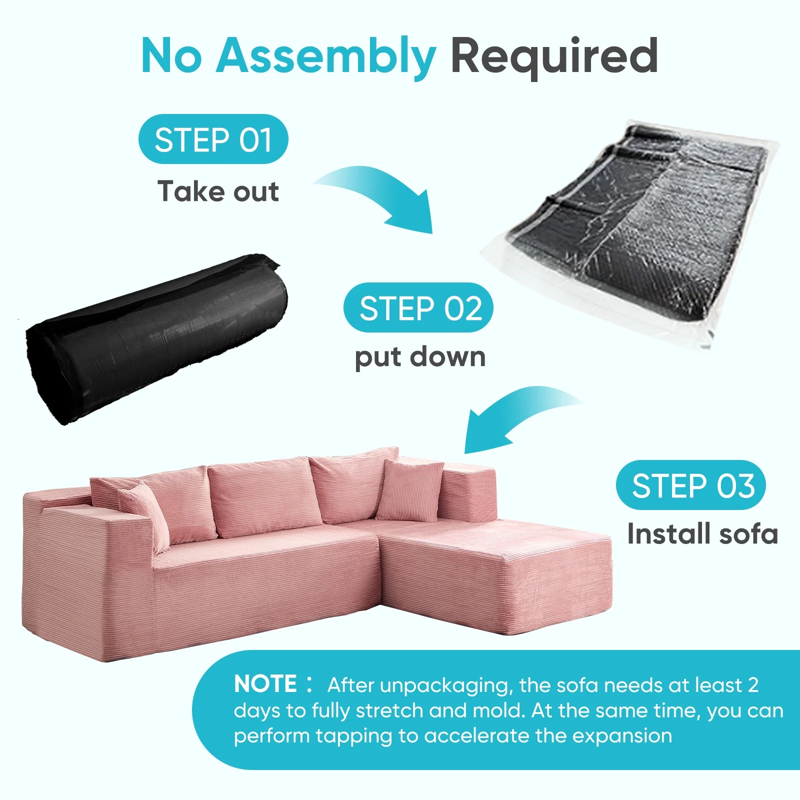 ZAFLY 106" Cloud Sectional Couch with Chaise, No Assembly Required L Shaped Sleeper Sofa, Oversized Deep Seat Modular Couches and Sofas for Living Room - Right, Black - Image 28