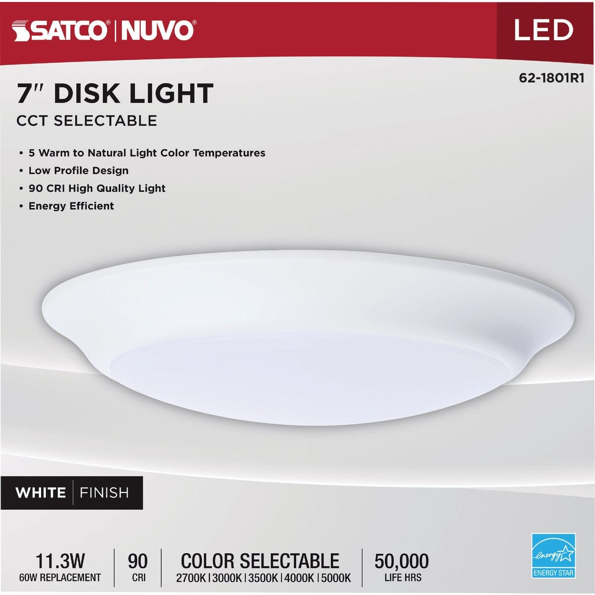 Satco Nuvo 7 In. White 60W Equivalent LED CCT-Selectable Disk Flush Mount Ceiling Light Fixture