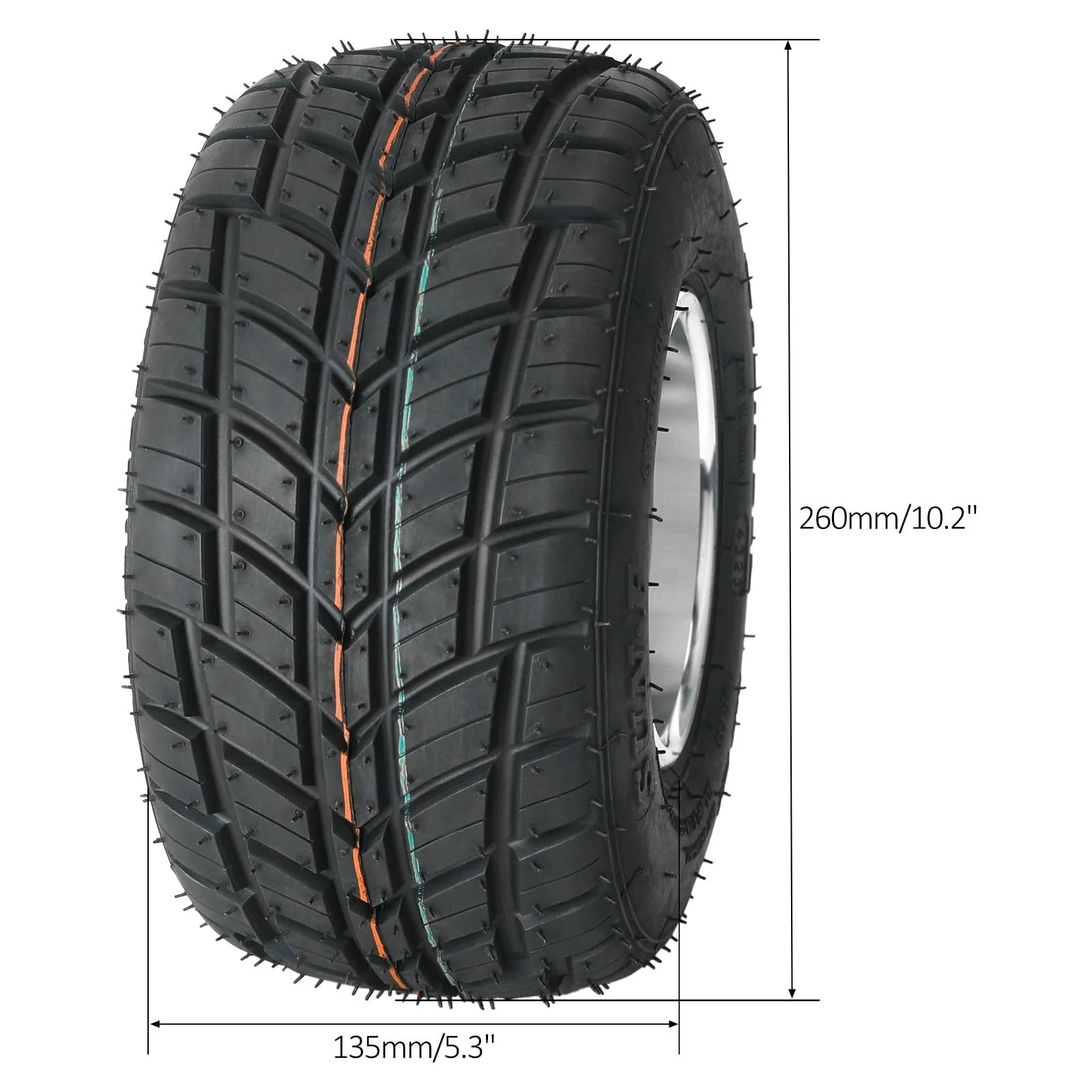 Set 4 Go Kart Tires and Rims, 10x4.50-5 Front Tubeless Tires Rims, 11x7.10-5 Rear Tires Rims, Go Cart Wheels and Tires Fit Bolt Pattern 58 mm with 3 Holes Drift Trike, Buggy Lawn Mower - Image 3