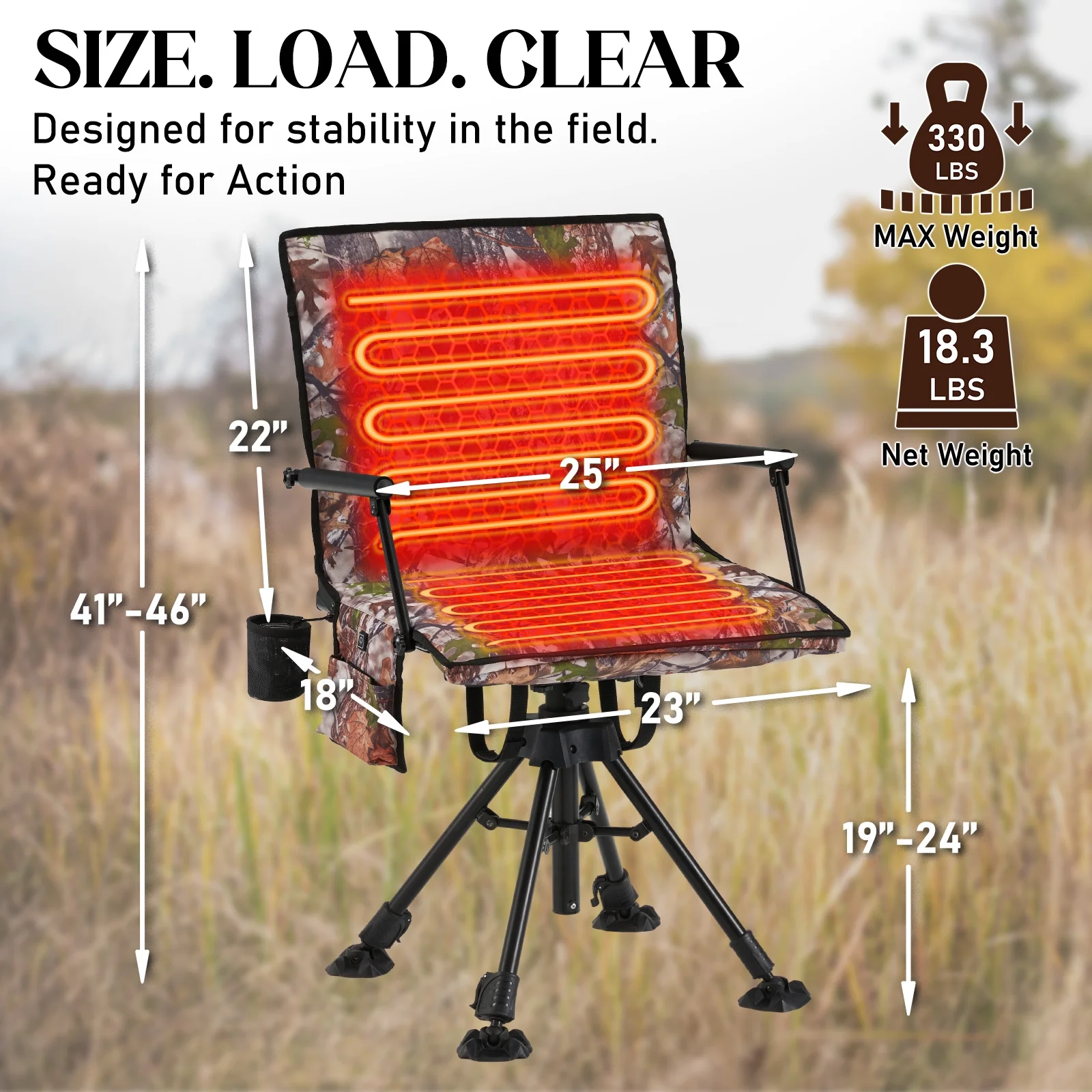 Danrelax 360�� Silent Camo Hunting Blind Chair, Armrests, Side Pouch, Telescopic Legs - Image 26