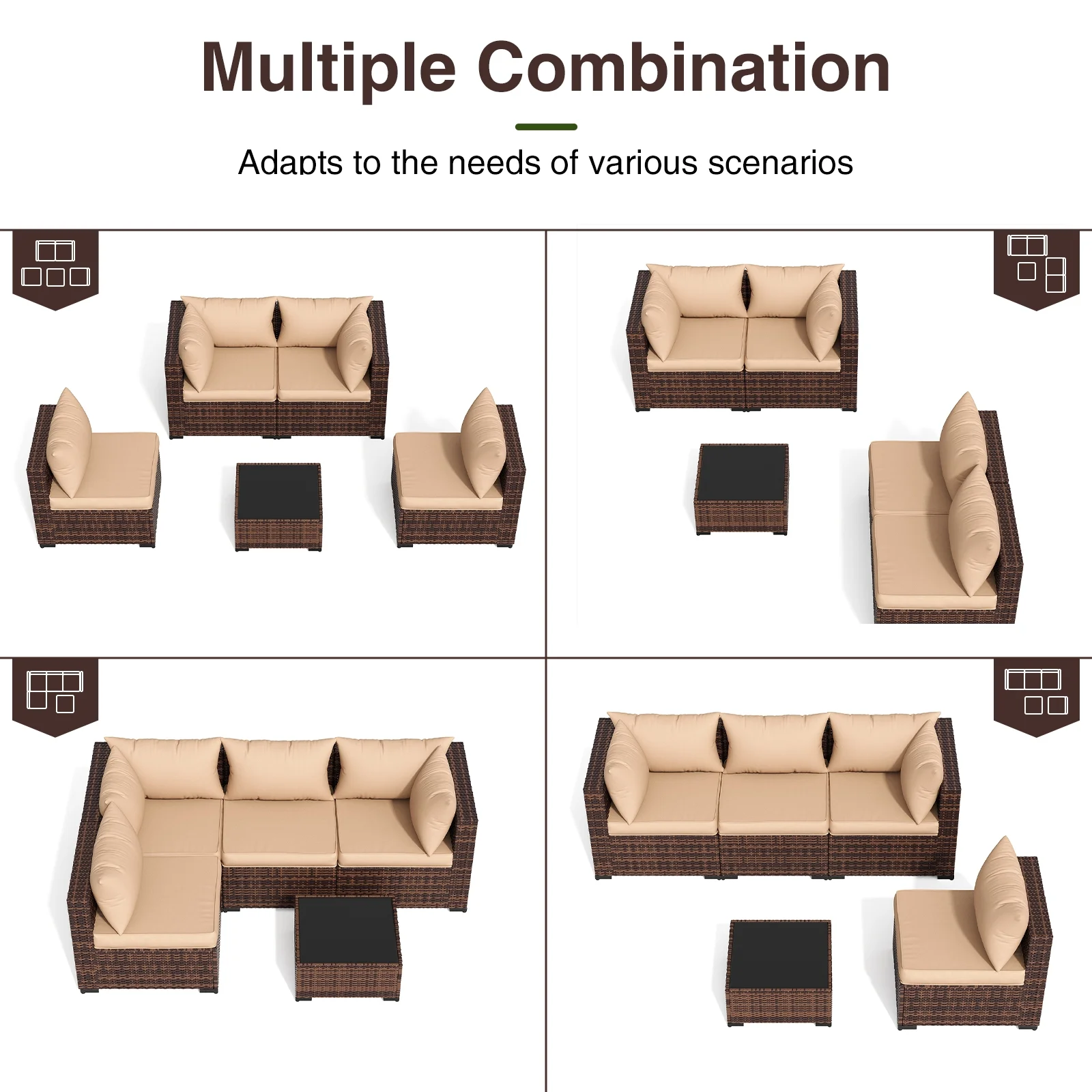 ELPOSUN Patio Furniture Set, Outdoor Patio Furniture Wicker Furniture Couch Set, 5 Pieces Outdoor Sectional Sofa, Patio Furniture Set, Outdoor Patio Set for Balcony Furniture (Grey) - Image 11