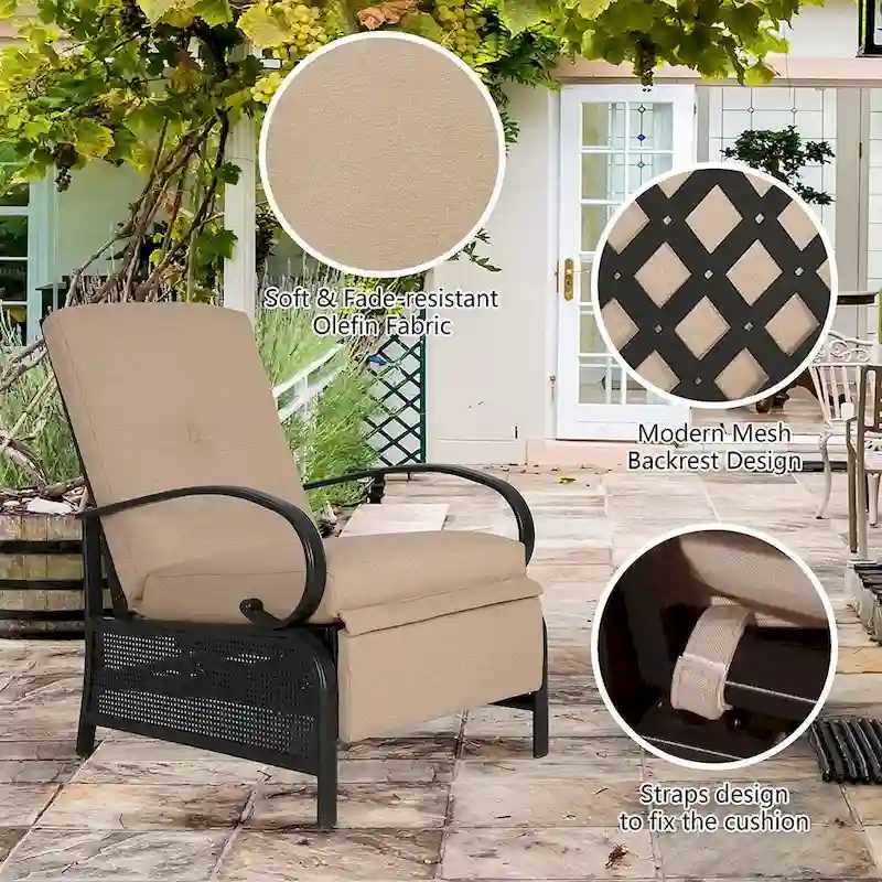 Adjustable Patio Recliner Lounge Chair With Cushion, 300 lbs - 38 (D) x 26.5 (W) x 38.5 (H) Inches - Image 14 Adjustable Patio Recliner Lounge Chair With Cushion, 300 lbs - 38 (D) x 26.5 (W) x 38.5 (H) Inches - Image 14