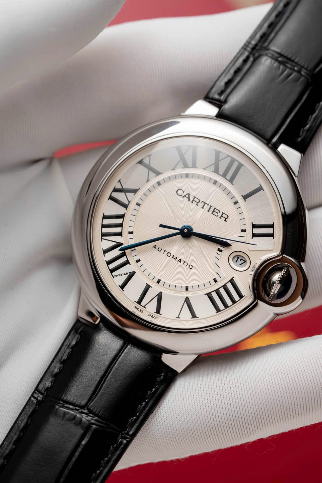 Cartier Replica Watch Ballon Bleu Men s White Dial Leather Strap 42mm - Top club