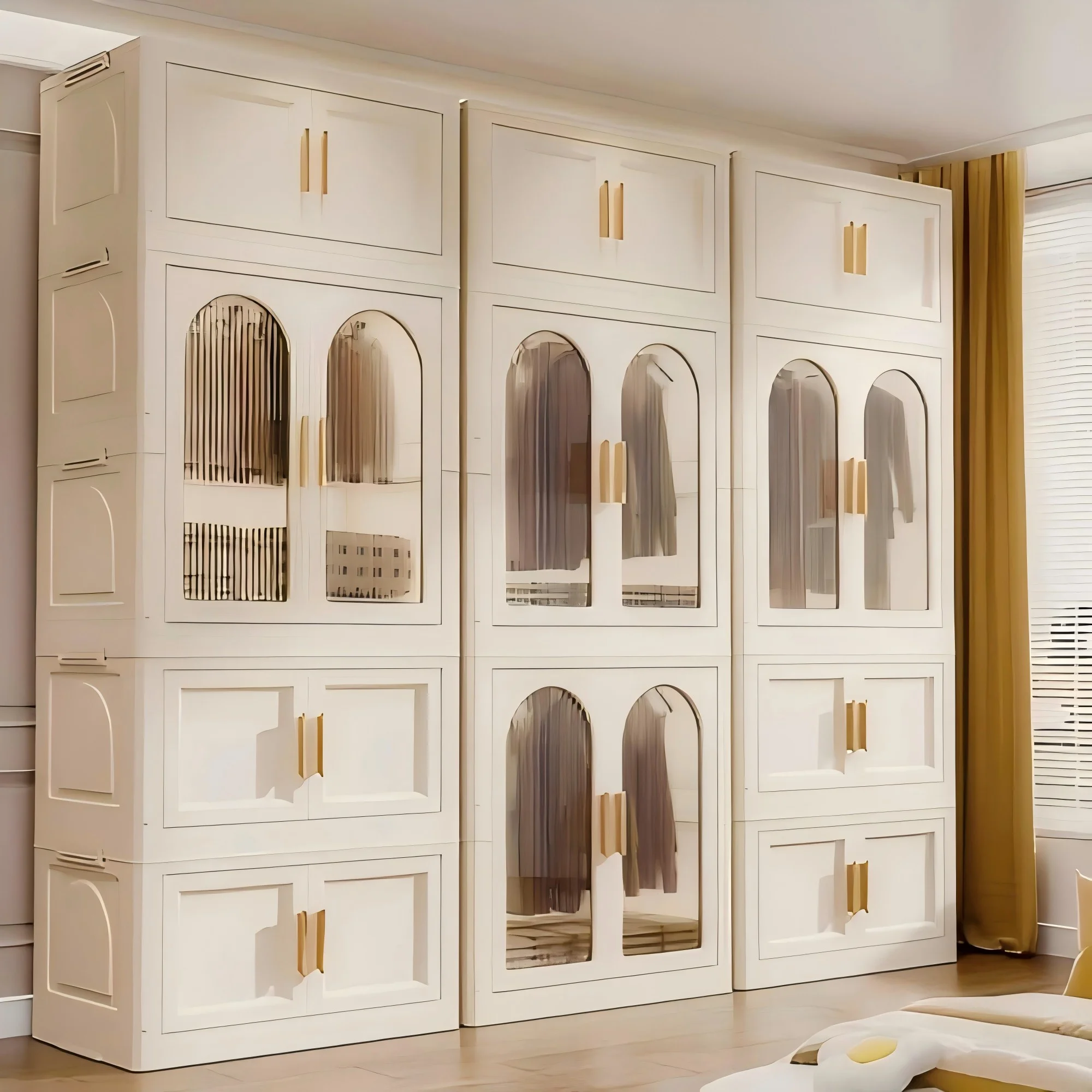 PORKISS Portable Wardrobe Closet, Folding Bedroom Armoire with Wheels, Plastic Storage Basket Can be Freely Combined (1 Layer of Wardrobe + 2 Layers of Folding Boxes+10 Hangers), Cream White-57.09"H - Image 21