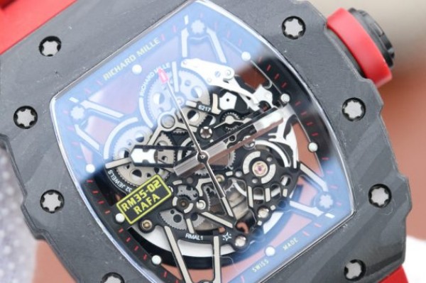 Replica Richard Mille RM035-02 Rafael Nadal FC Titanium Case KVF Skeleton Dial Red Rubber Strap MIYOTA8215 - Top club