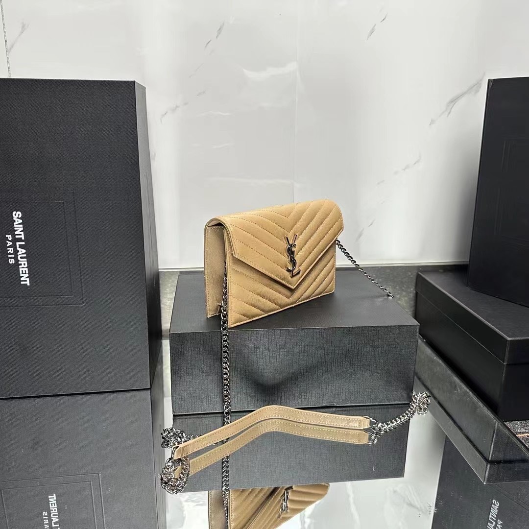 YSL Chain Shoulder Bag  - Beige Leather & Silver Hardware1:1High-quality replica