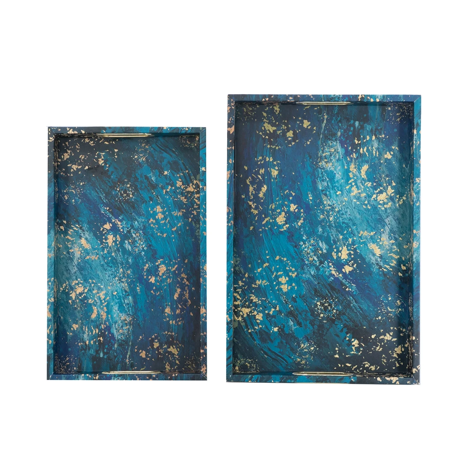 A&B Home Decorative Tray with Handles - Modern Minimalist Style Faux Leather Set of 2 Perfume Tray for Ottoman Couch Centerpiece Table D??cor, Blue