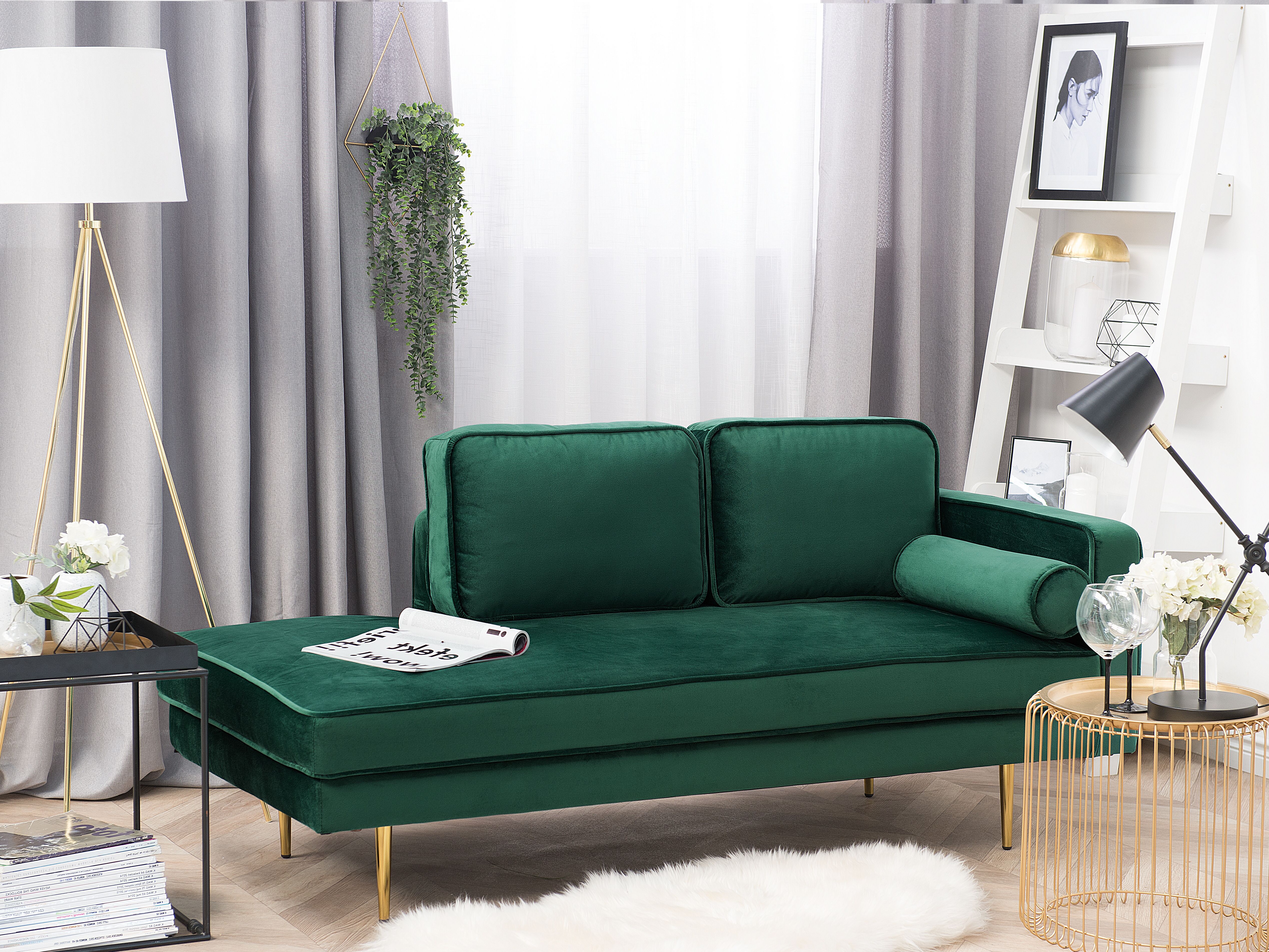 Right-Hand Chaise Lounge MIRAMAS Velvet Emerald Green