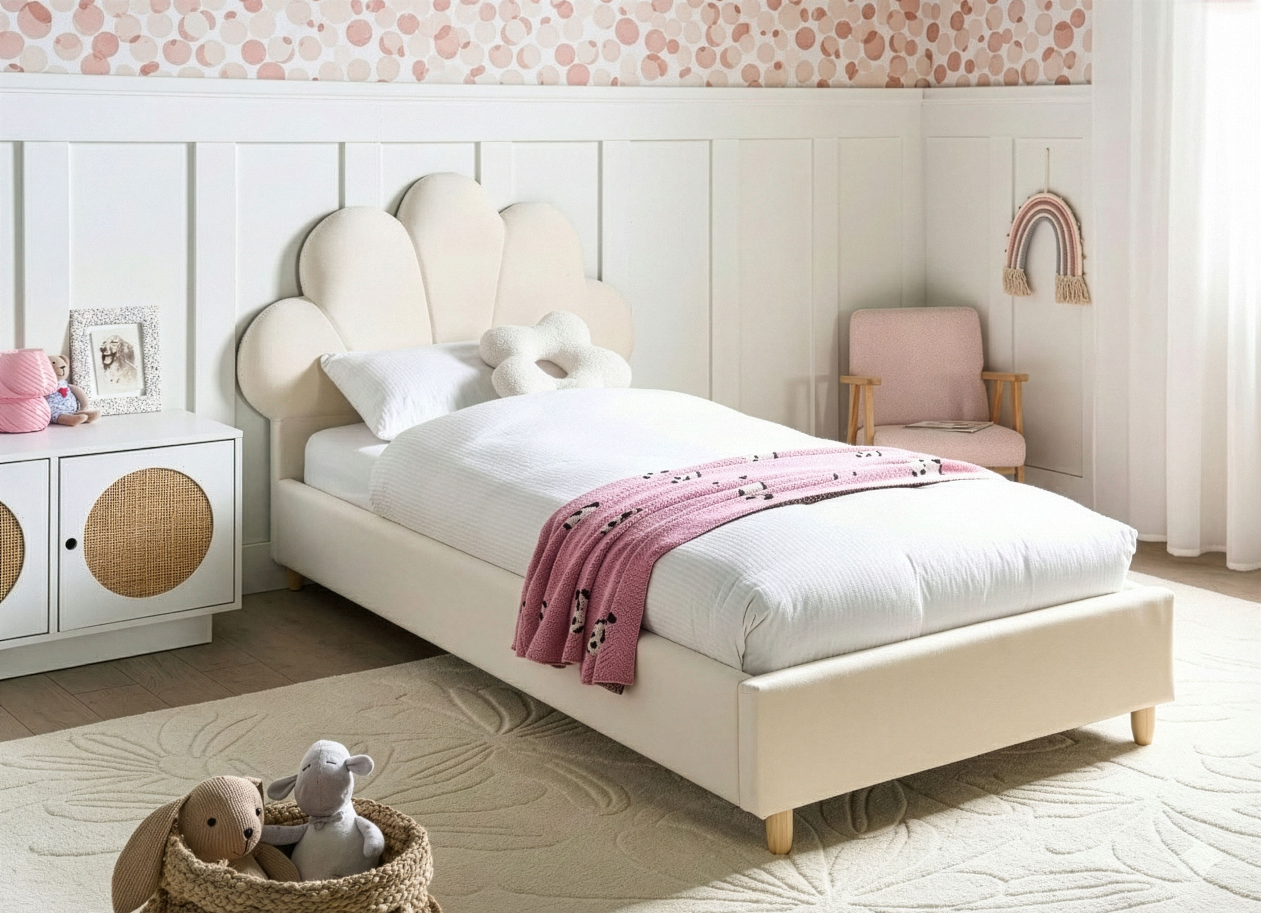 Kids Bed Seashell Velvet NEULISE 90 x 200 cm (EU Single) Beige
