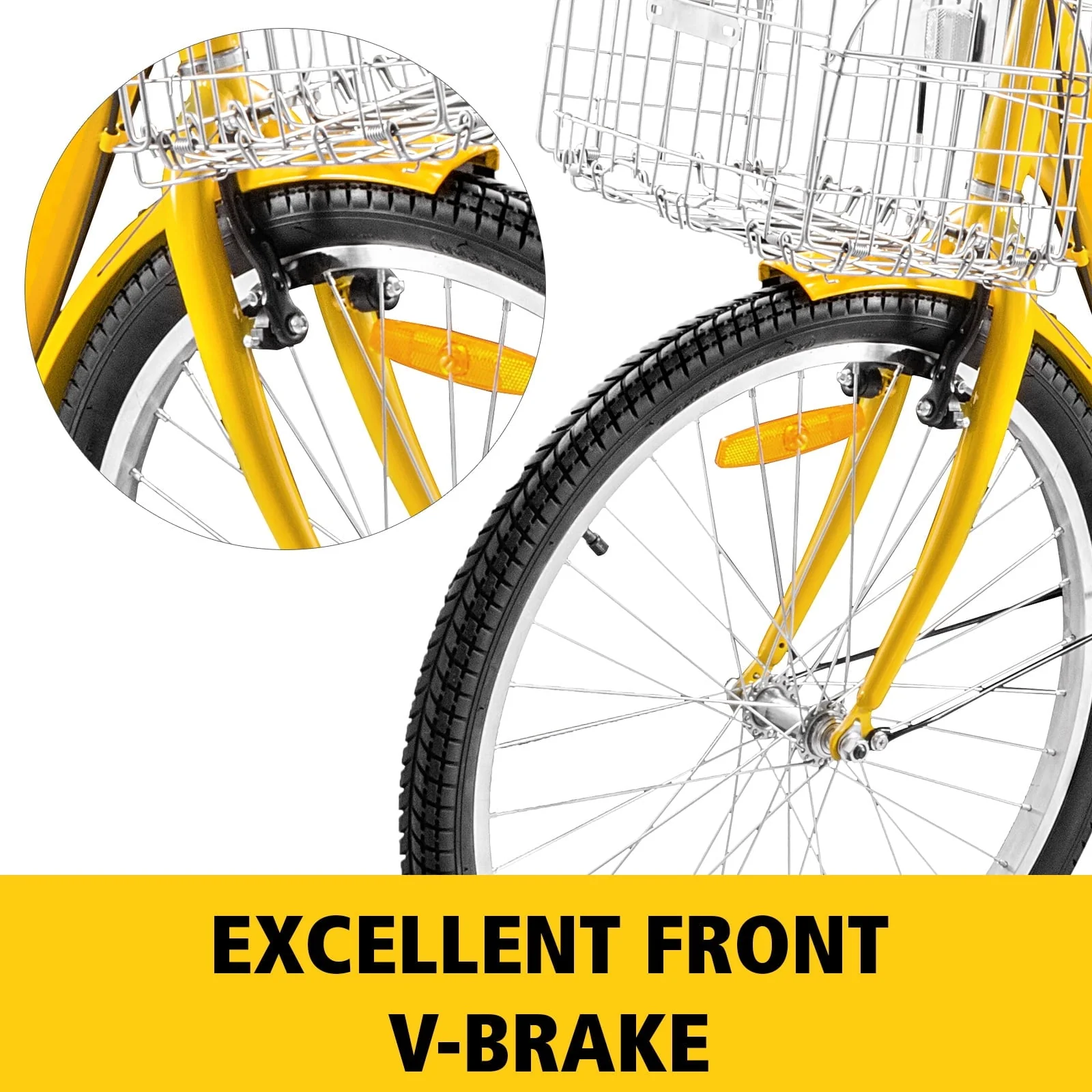 VEVOR 24"Adult Tricycle 7-Speed Three Wheel Bike Cruise Bike ,Seat Adjustable Trike with Bell, Brake System and Basket Cruiser Bicycles Size for Shopping - Image 4