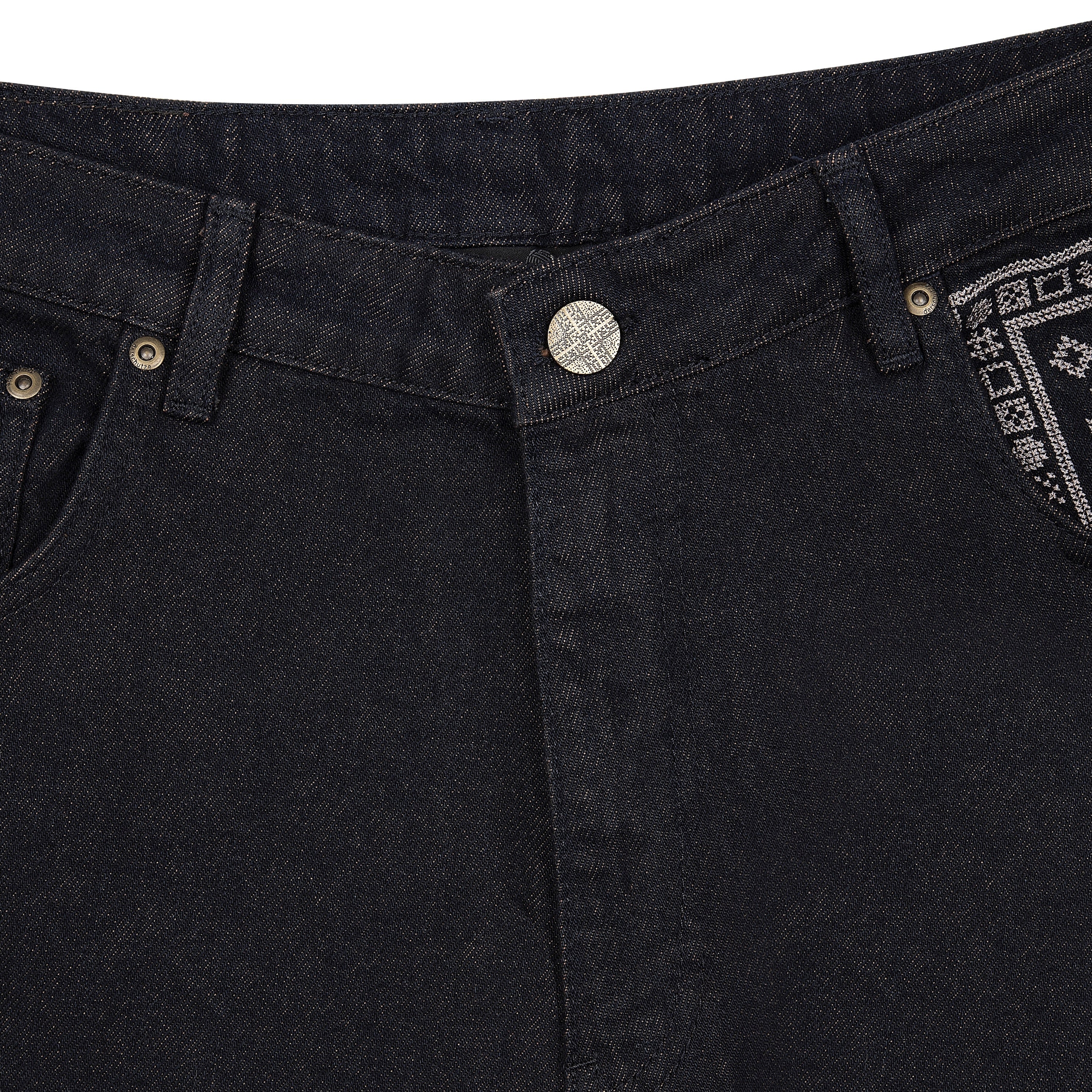 "aziza" red tinted Denim